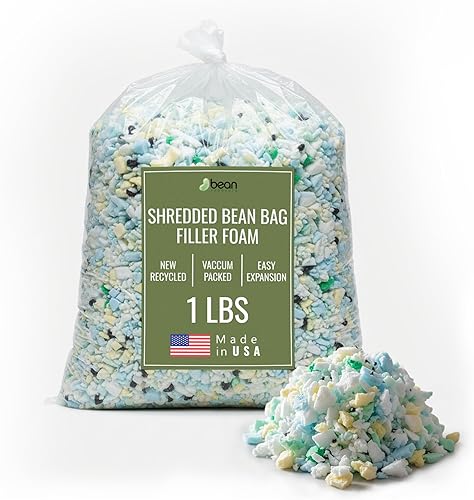 Relleno de gomaespuma triturada, para reciclado de pufs, camas para mascotas y almohadas. Fabricado en los Estados Unidos, de Bean Products