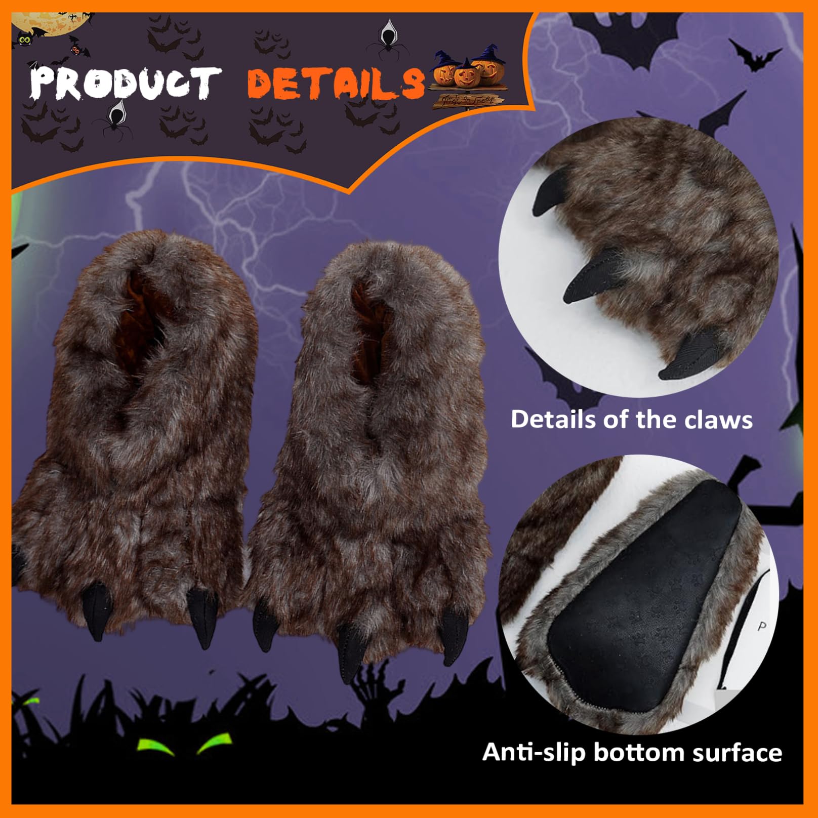 Jorzer Pantofole da Uomo con di Animale, pelosa Antiscivolo EU 42-43 | Caldo tessuto peloso, suola in gomma antiscivolo, ottimo per feste cosplay di Halloween