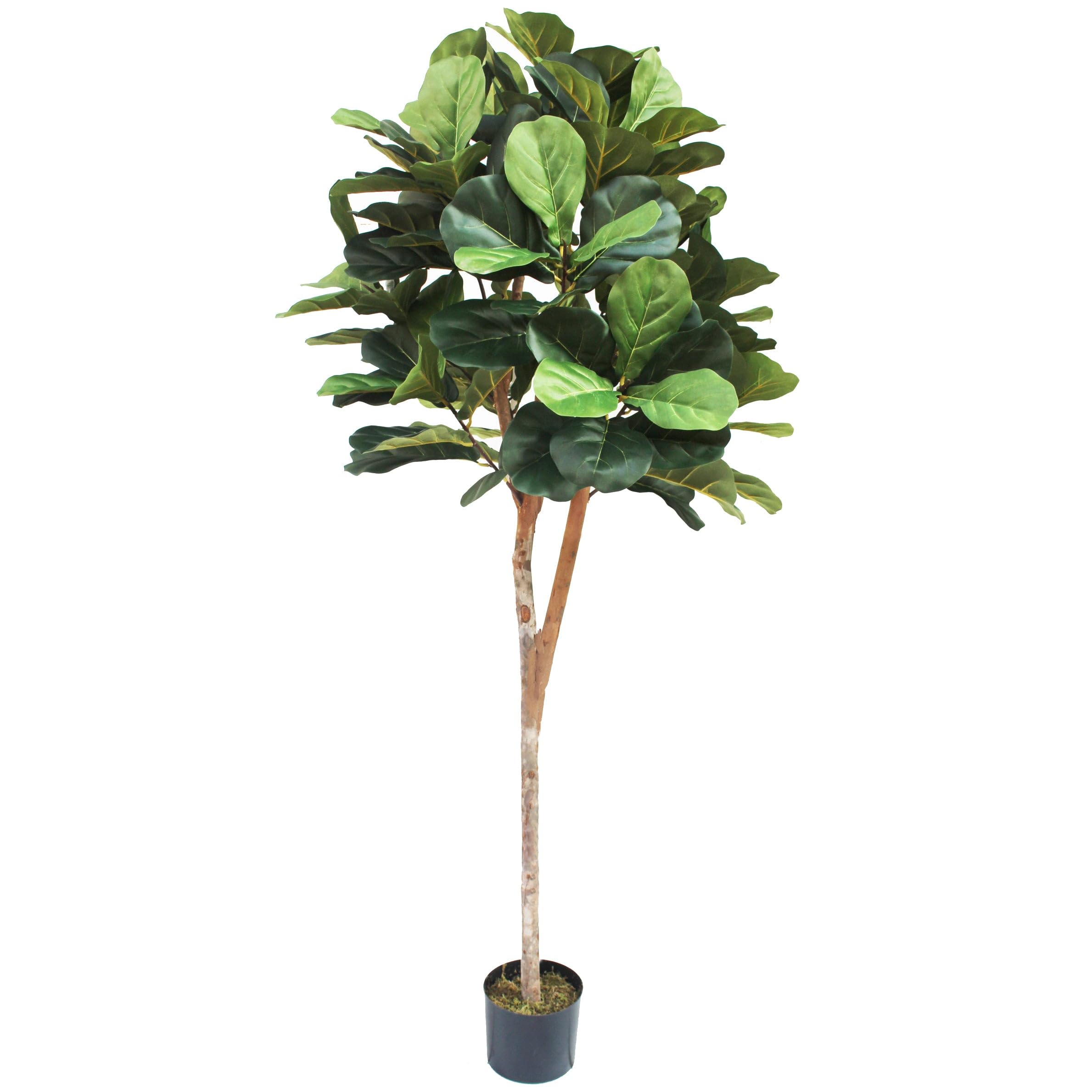 6' Fiddle Leaf Fig Ball-Shaped Topiary Silk Tree w/Pot -Green