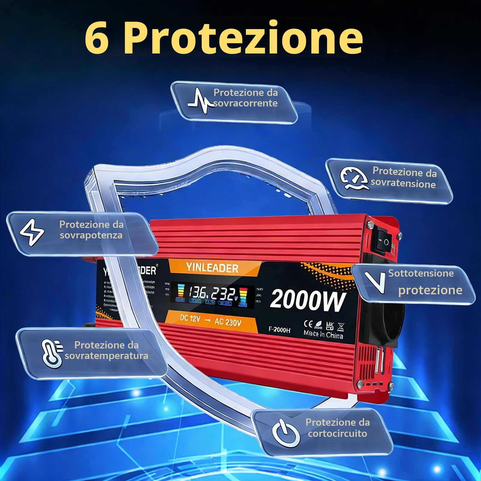 Power inverter 12V 220V 850W /2000W convertitore di tensione con display LCD 2 USB
