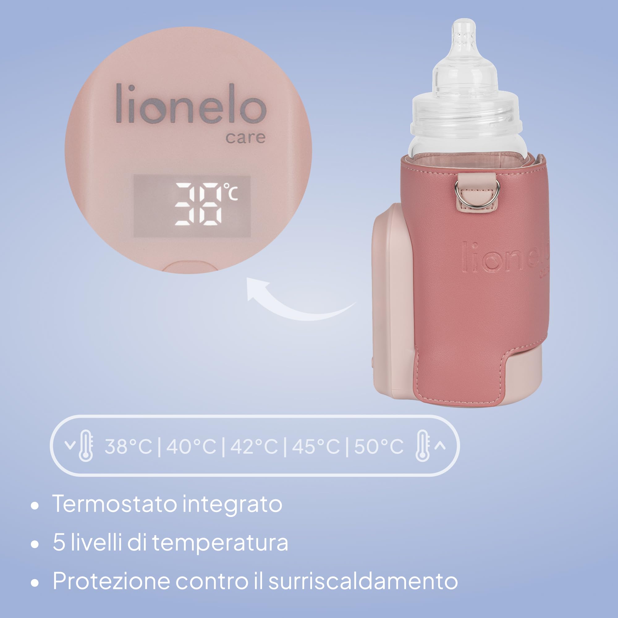 LIONELO Thermup Go Evo Scaldalatte Portatile per biberon per Neonati, Mantiene Liquidi caldi, 5 Temperature operative da 38 a 50°C Ricarica USB-C, Fino a 9 Ore di Funzionamento