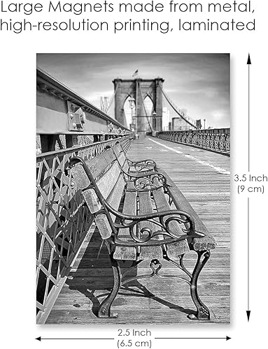 Miniatura 7 de Bench on Brooklyn Bridge BW - Imán de metal para nevera, recuerdo fotográfico de la ciudad de Nueva York, monumentos de Nueva York, regalo de