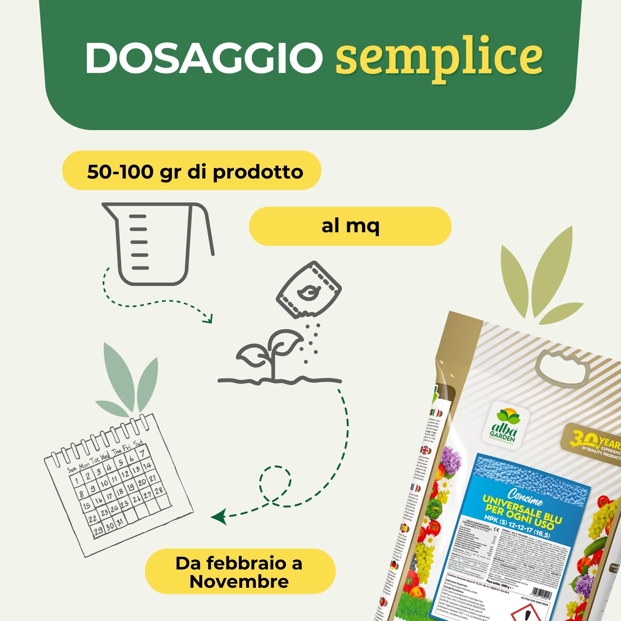 Albagarden - Concime Piante Universale Blu Granulare - MAXI 5 KG - Per Ortaggi, Piante Da Frutto e Fiori
