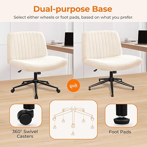 Miniatura 3 de NEO CHAIR Silla cruzada con ruedas y almohadillas, sillas de patas cruzadas para oficina en casa, escritorio ergonómico para computadora, asiento