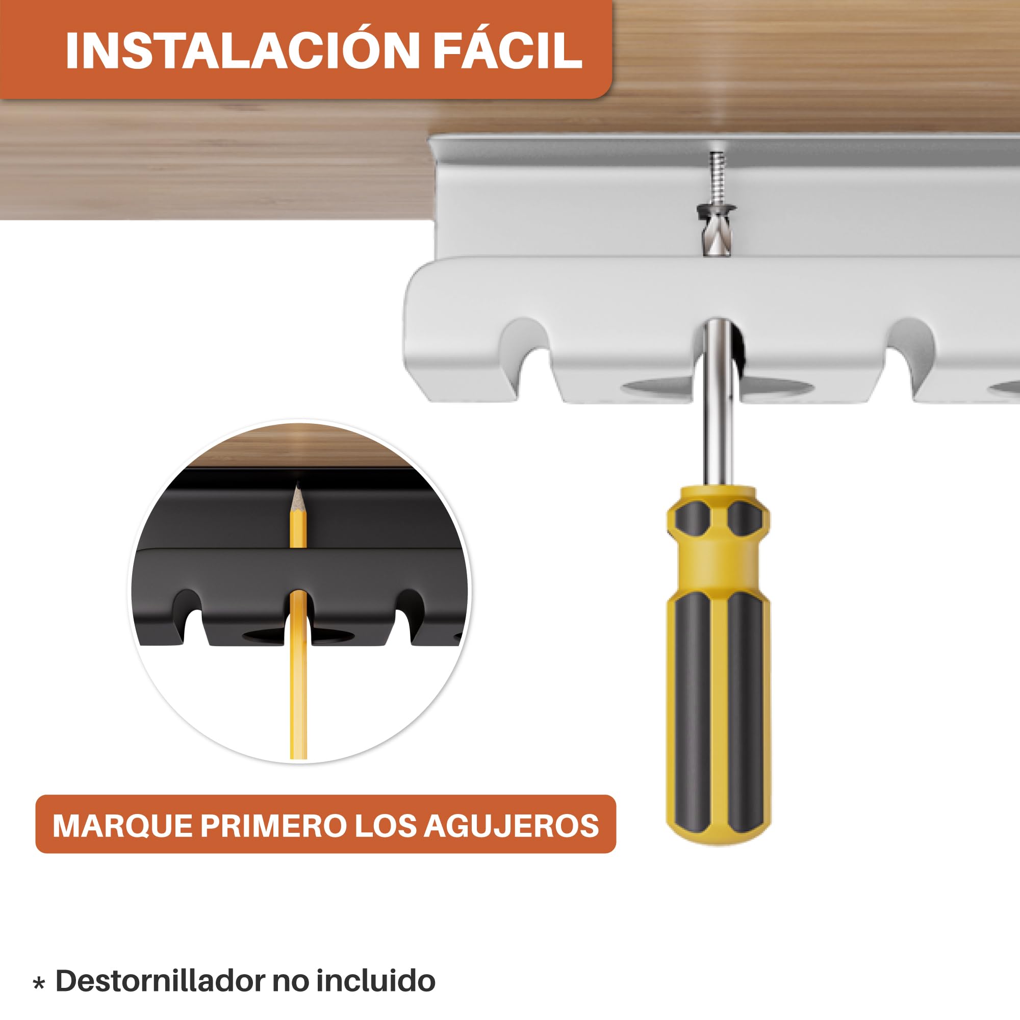 Organizador de Cables de Escritorio (Set de 2) de Acero Blanco - Montaje Sencillo - Bandeja Cables Escritorio Robusta y Práctica
