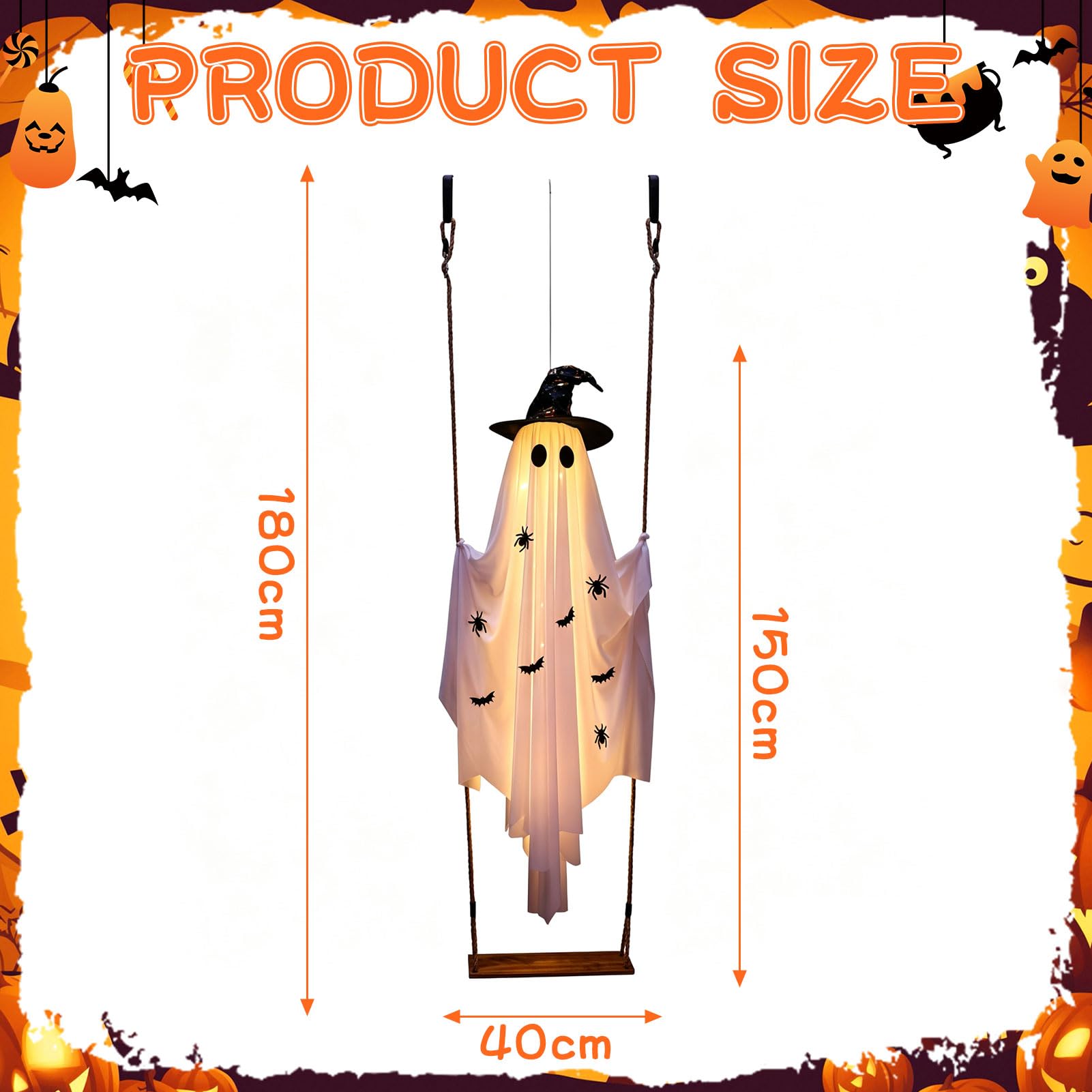 Halloween Deko Geist mit Kürbis Eimer,1.5M Halloween Deko Hängender Geister mit 8 Lichtmodi & Fernbedienung,Gespenster Halloweendeko,Gruselige Windsack für Außen Innen Garten Terrasse Party (D)