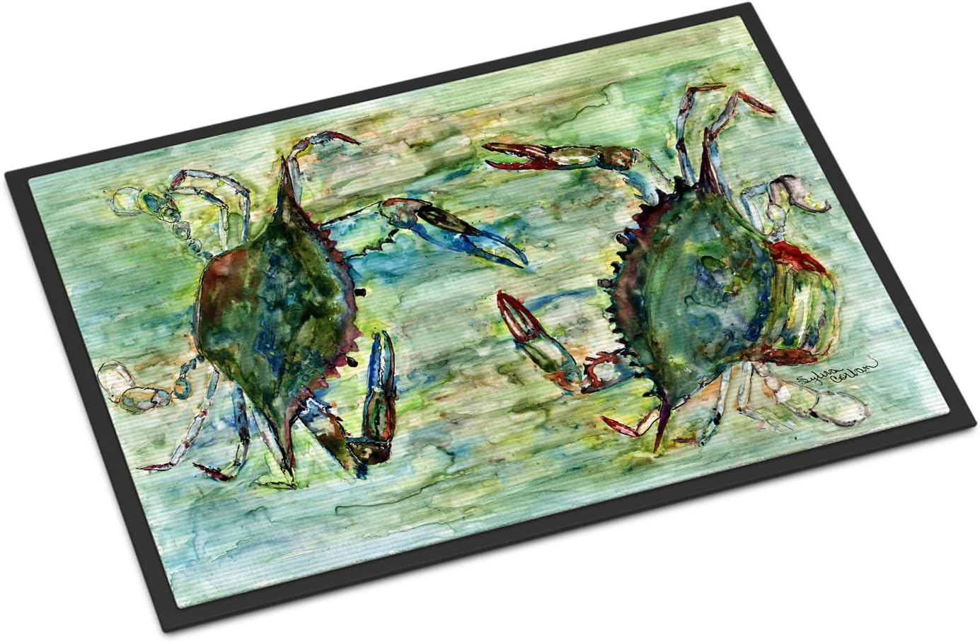 Caroline's Treasures 8940JMAT Blue Crab Standoff Doormat 24x36 Front Door Mat Indoor Outdoor Rugs for Entryway, Non Slip Washable Low Pile, 24H X 36W
