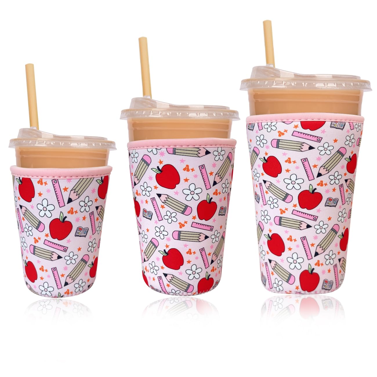 Reusable Insulated Neoprene Iced Coffee Cup Sleeve, Durable Drink Sleeve for Cold Beverages, Beverage Holder for Iced Coffee, Teacher Treasure