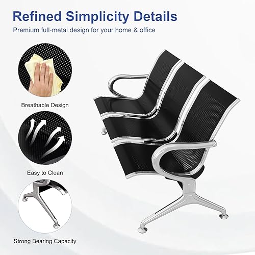 Miniatura 4 de KINTNESS Silla de recepción de espera, bancos, silla de oficina, sillas de sala de espera resistentes con brazos de 3 asientos alon Barber Bank Hall