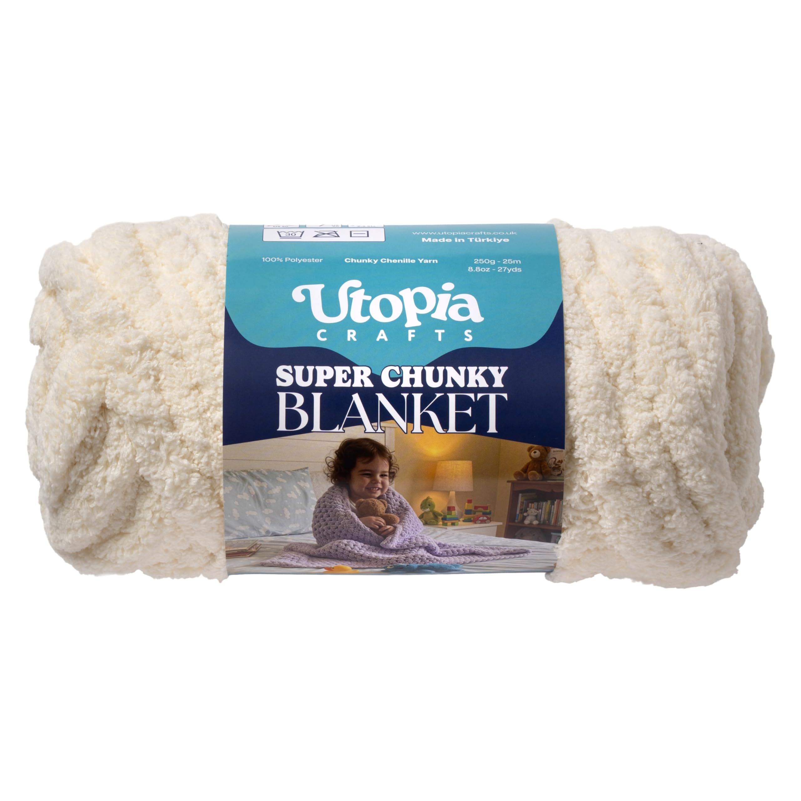 Utopia Crafts Super Chunky Blanket Yarn 250g, Soft Chenille Yarn for Arm Knitting - Thick Bulky Polyester Jumbo Yarn for Hand Knit Throw Blankets, Crochet, DIY Home Décor (Cream)