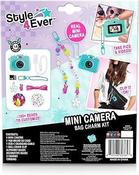 Style 4 Ever Mini Digital Camera Bag Charm Kit Turquoise: Built in Frames and Filters, DIY Keychain Craft Set for Kids with Stickers & Accessories