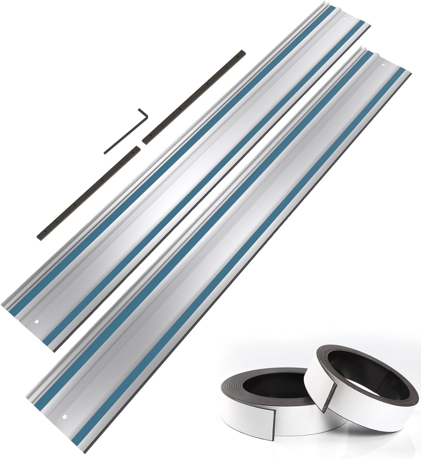 110" Track Saw Guide Rail Joining Set for Makita or Festool Includes 2x55 Extruded Rails, Connectors and Anti Slip Rubber Strips 55"x2 Guide Rail with Connector