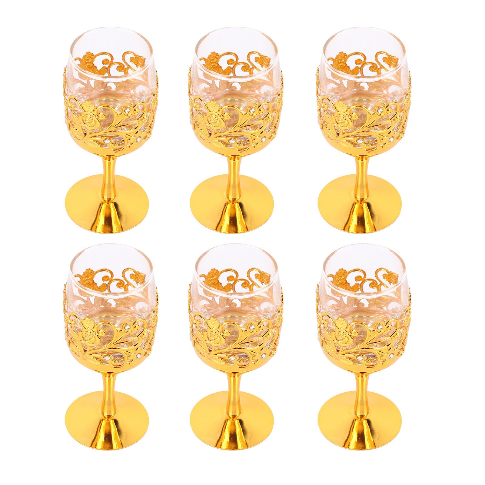 6 Bicchieri da Vino in Metallo per Feste, Calici a Bocca Arrotondata con Stelo Goffrato, Set di Bicchieri da Vino, Bicchieri da Champagne, Bicchieri da Cocktail per Feste di Nozze, Degustazion