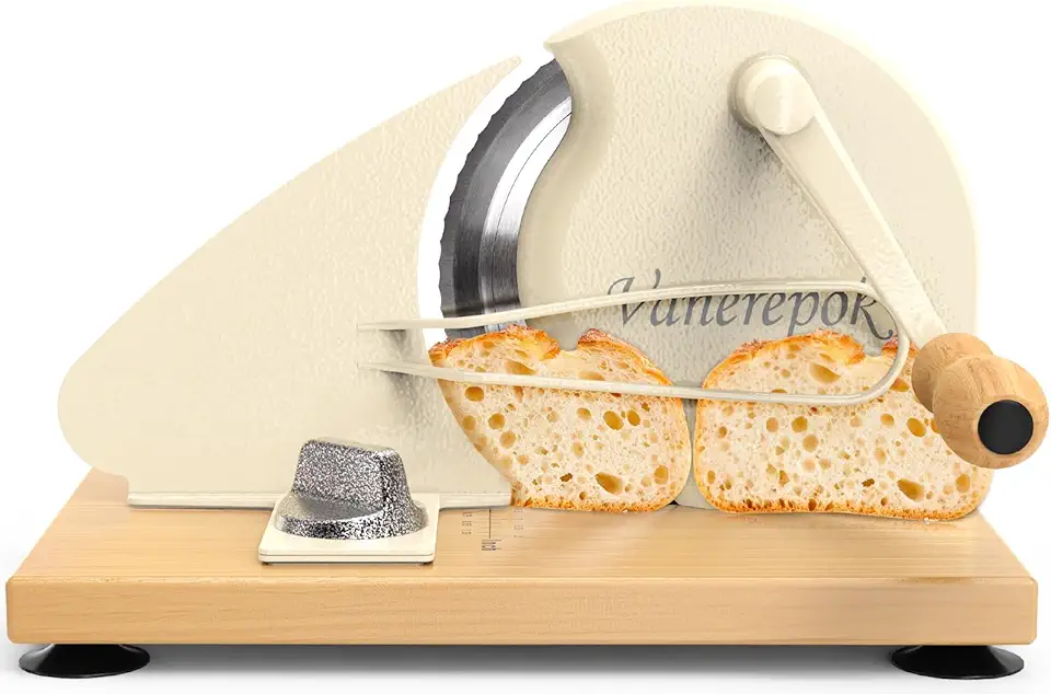 Cortador de pão manual atualizado para pão de fermento caseiro, cortador de pão caseiro clássico com linha de escala e cerca de aço, lâmina afiada, largura ajustável para uso caseiro e comercial