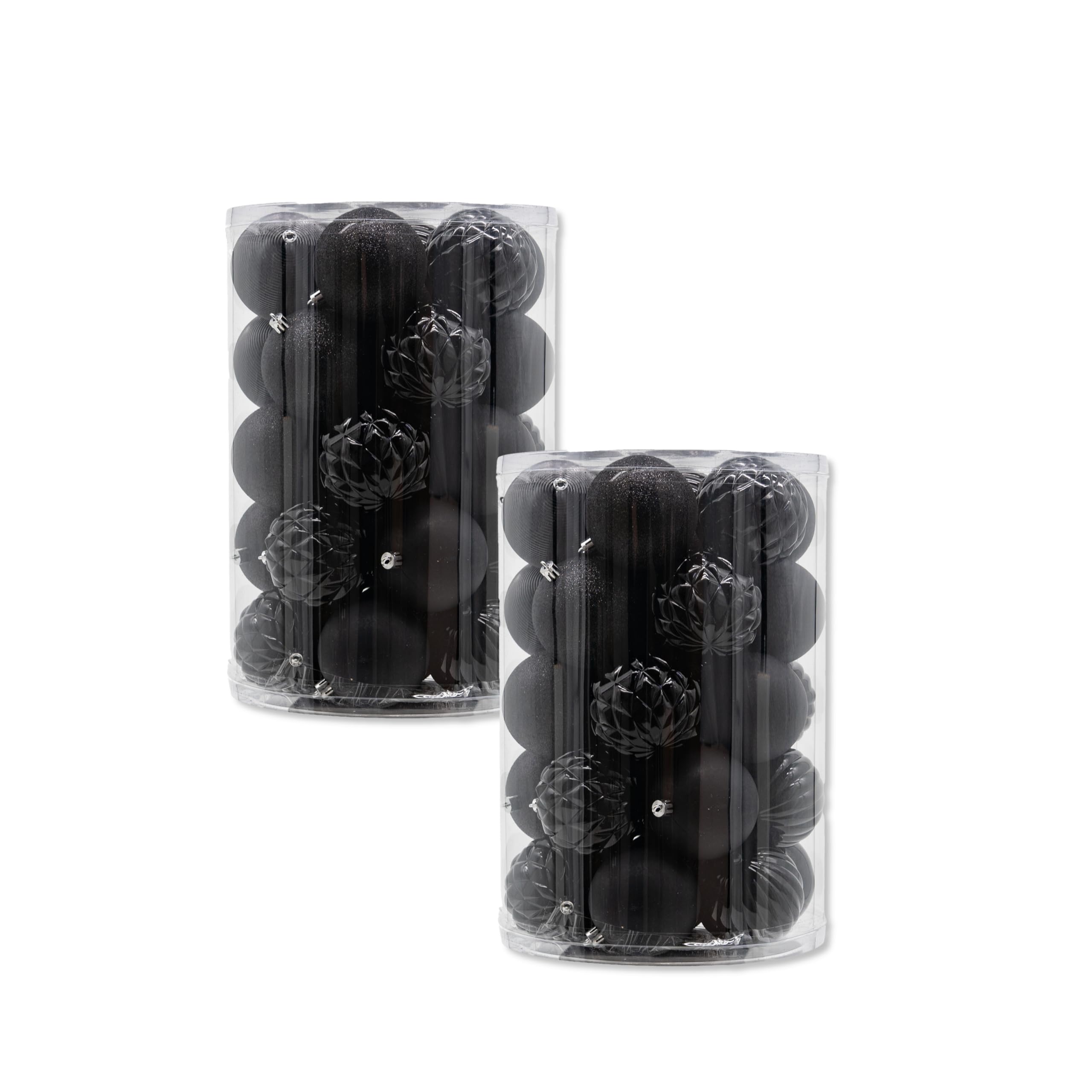 Kunststoff Weihnachtskugel schwarz 2 Sets - 68 Stück Ø 8cm Deko Kugel Christbaumschmuck Mix Glitzer Matt Gemustert Glänzend
