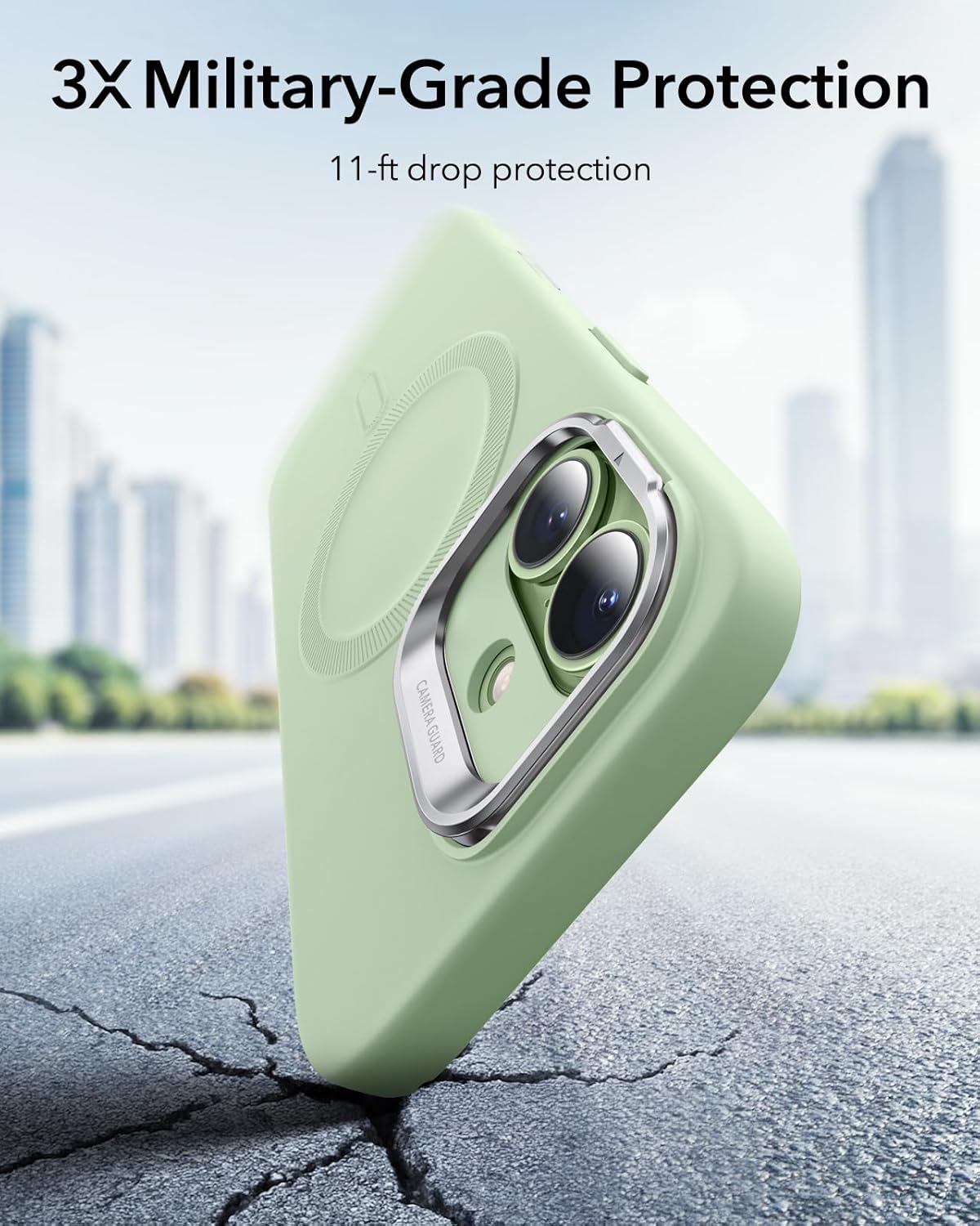ESR Silicone Case for iPhone 17, Built-in Camera Stash Stand Compatible with MagSafe, Military-Grade Drop Protection Magnetic Phone Case, Cloud Series,Sage