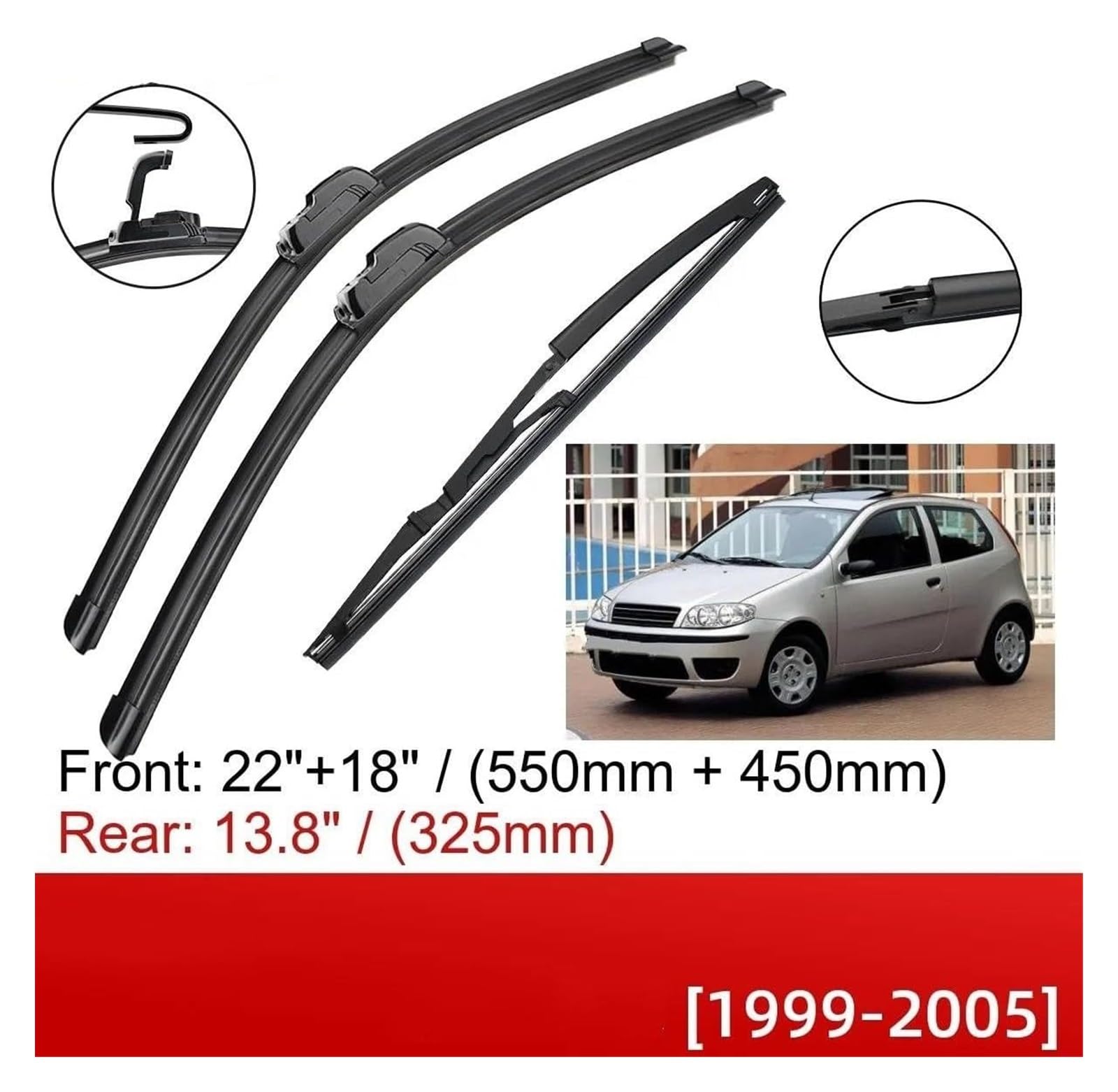 Parabrezza Tergicristalli Per Fiat Per Punto 188 1999 2000 2001 2002 2003 2004 2005 22 "+ 18" + 13.8 "Anteriore Spazzole Tergicristallo Posteriori Spazzole Tergicristallo Auto