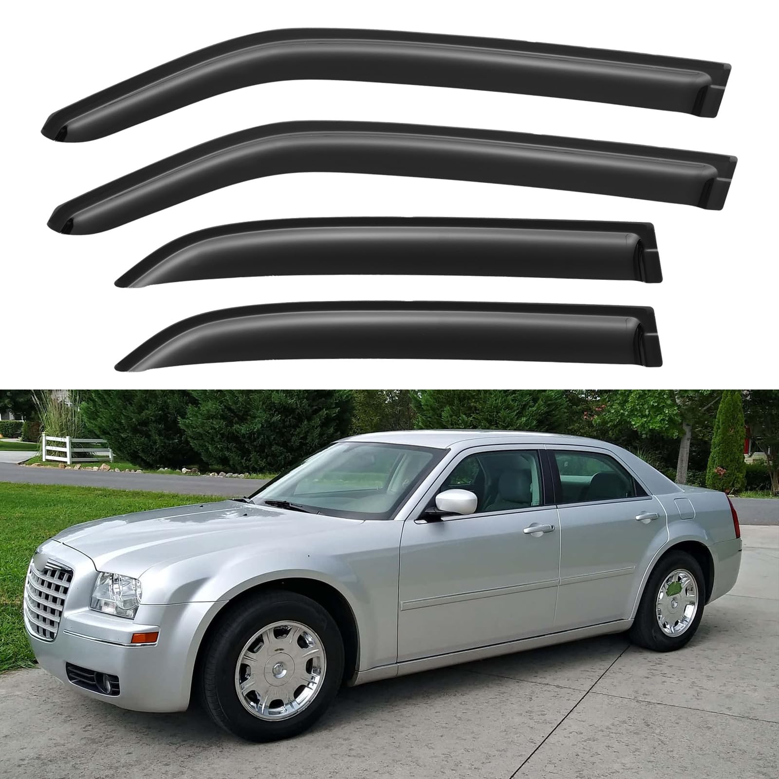 Window Visors Rain Guards for 2005-2010 Chrysler 300 | Out-Channel Window Vent Wind Deflectors Visors Shades Protectors for 2005-2008 Dodge Magnum