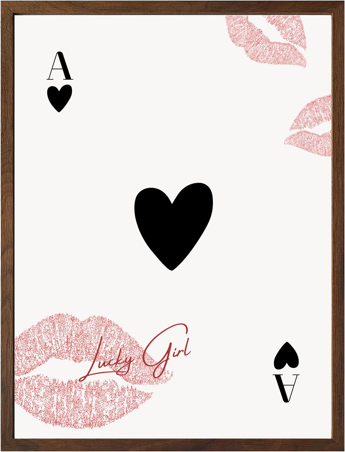 iHery Large Trendy Ace of Hearts Framed Wall Art, Premium Quality 12x16in Framed Ace of Hearts Poster, Lucky You Trendy Retro OAK Wood, Girly Print, Black Ace of Spades Playing Card Poster 1Pack