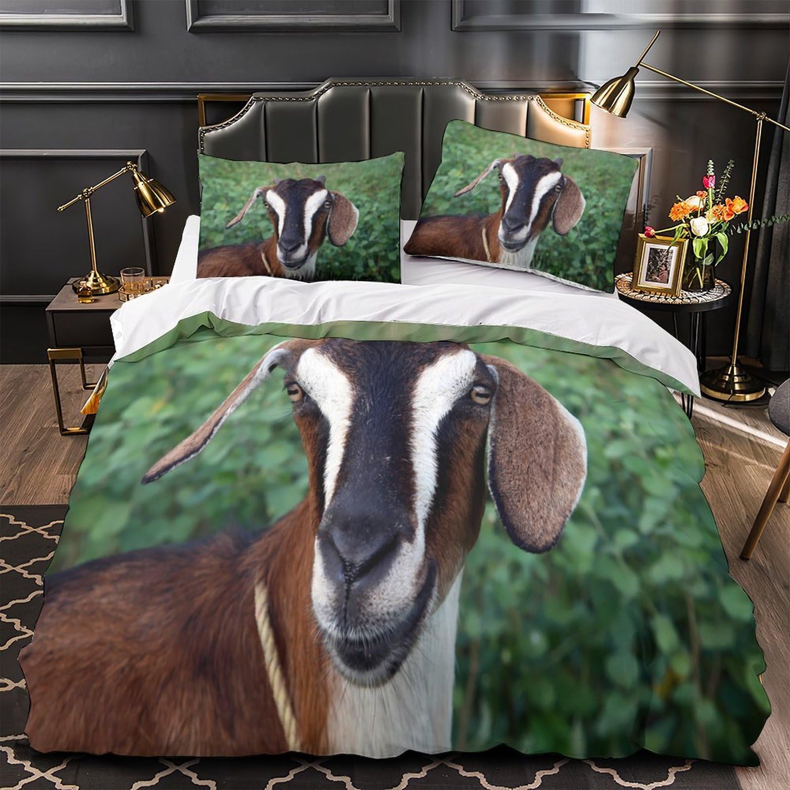 Housse de couette chèvre 3D lit simple 135x200 microfibre