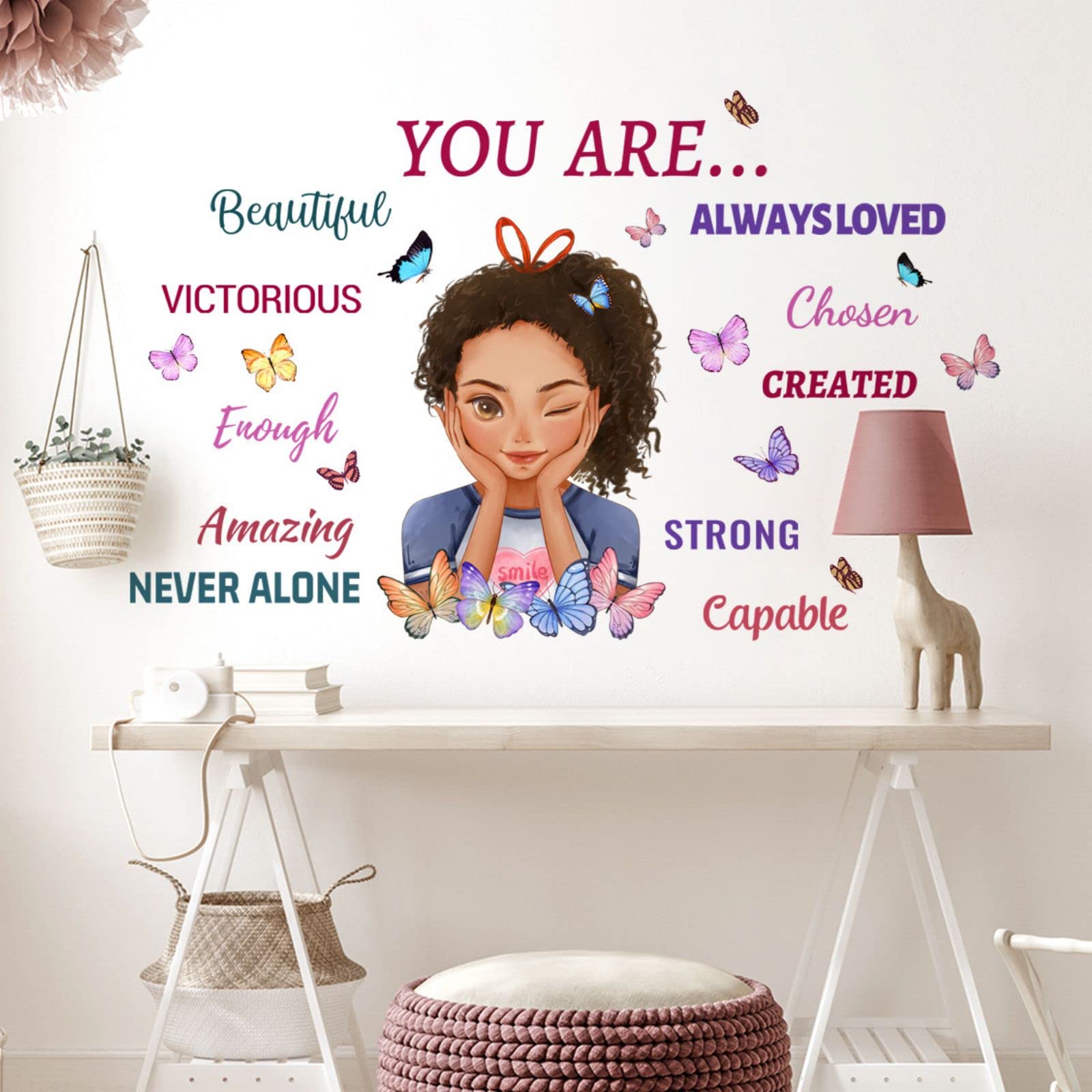 OOTSR Pegatinas pared cita inspiradora niña negra,decoración para dormitorio de la mujer, pegatinas mariposa inspiradoras para niñas,decoración motivacional habitación hogar para adolescentes