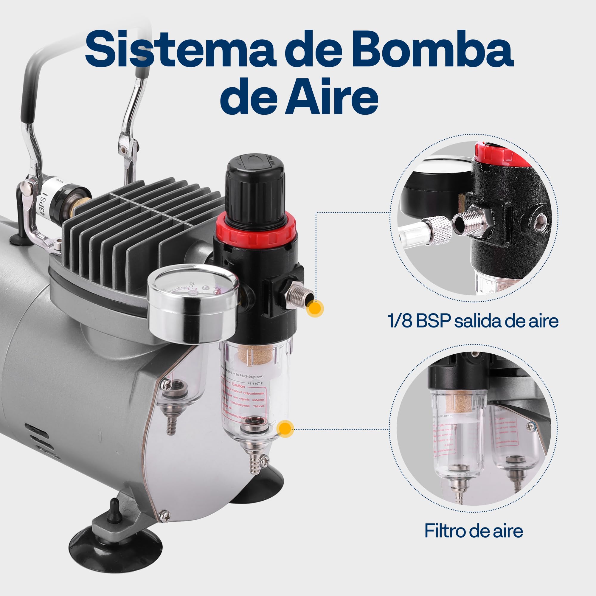 VIVOHOME 1/5HP Compresor de Aerógrafo con Pistola de Doble Acción Kit de Pintura Profesional con Regulador de Presión 4 Bar para Gráficos Parada Automática