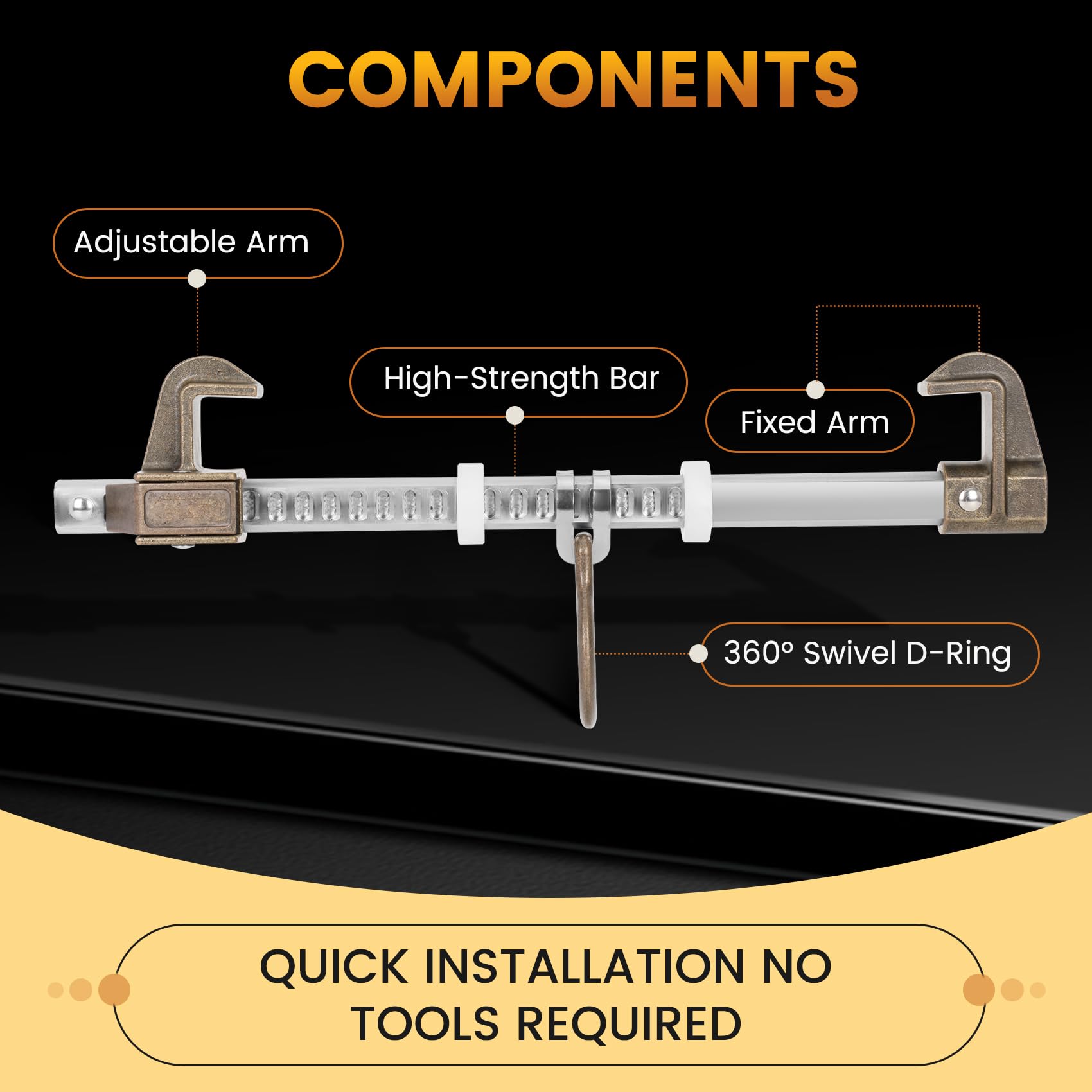 Aluminum Sliding Beam Anchor, Adjustable To Fit I or H Fall Protection Beam Anchor with Flange Widths Ranging From 3.5