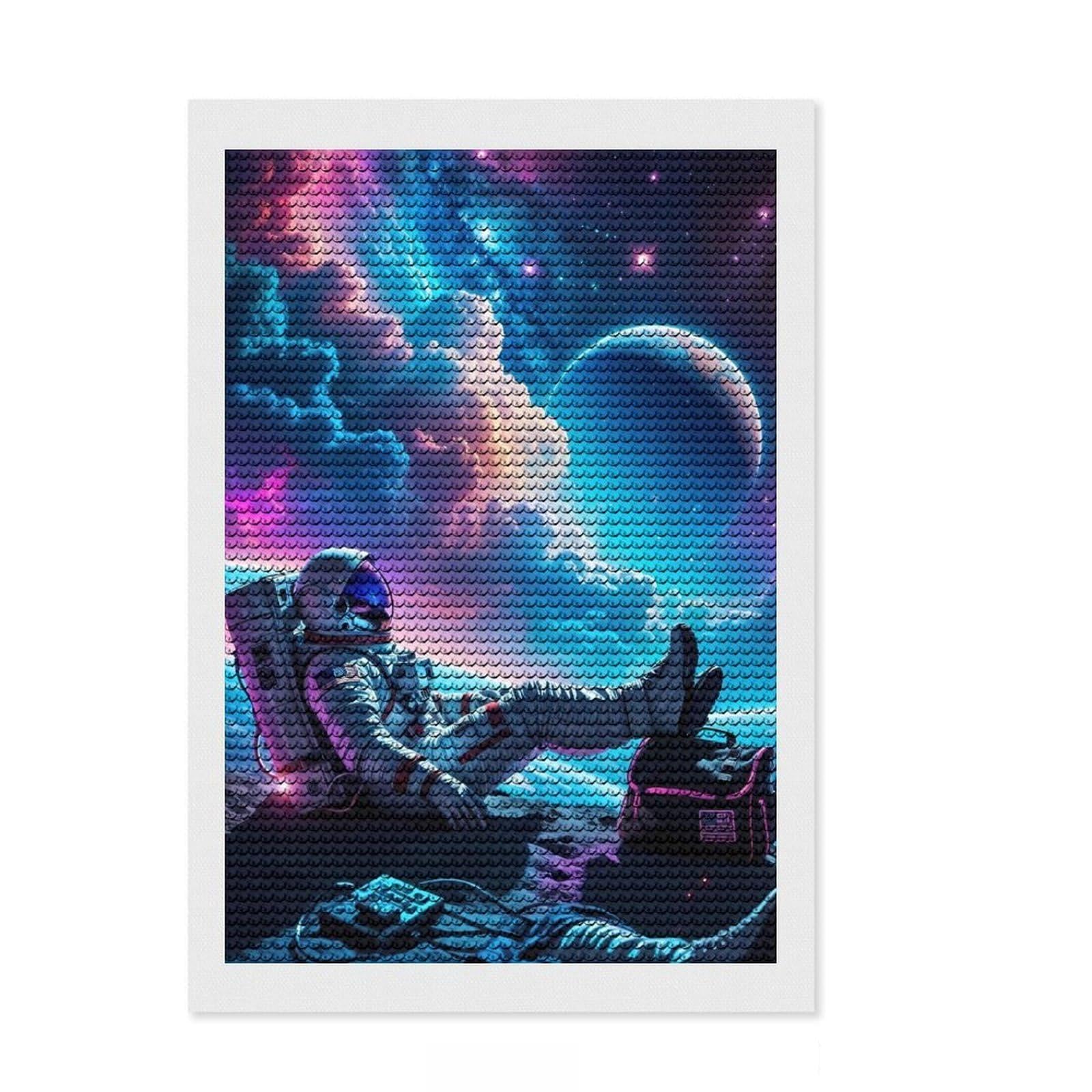 Junmoney Relax Astronaut in Space Full Drill Diamond Painting Kit 8"x12", Boho Decor, Aesthetic Room Decor, Bedroom Decor, Fun Craft Activity