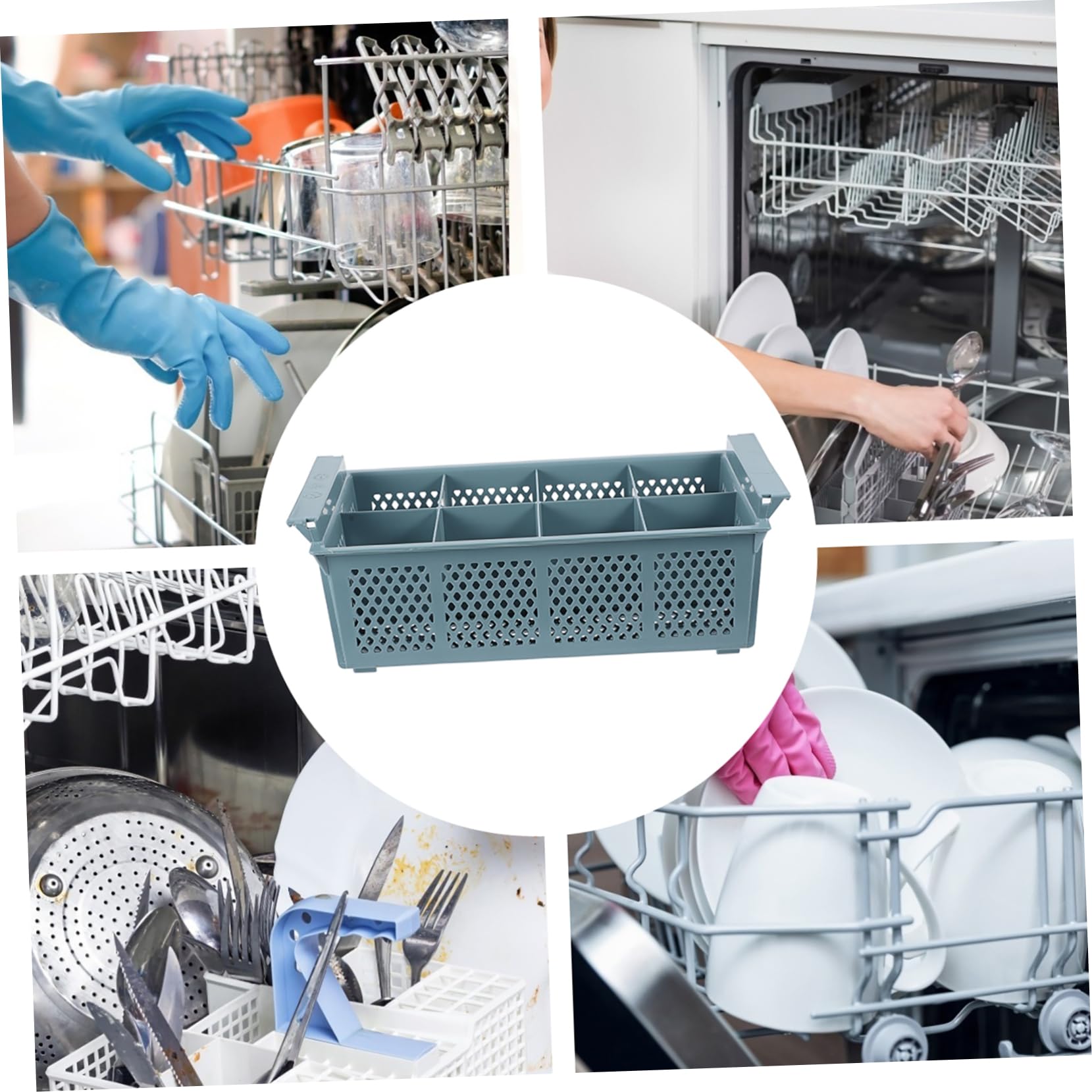 Cesta para Cubiertos del Lavavajillas de 8 Compartimentos de Plástico | Cesta de Drenaje, Almacenamiento de Utensilios de Cocina y Oficina, Fácil de Transportar