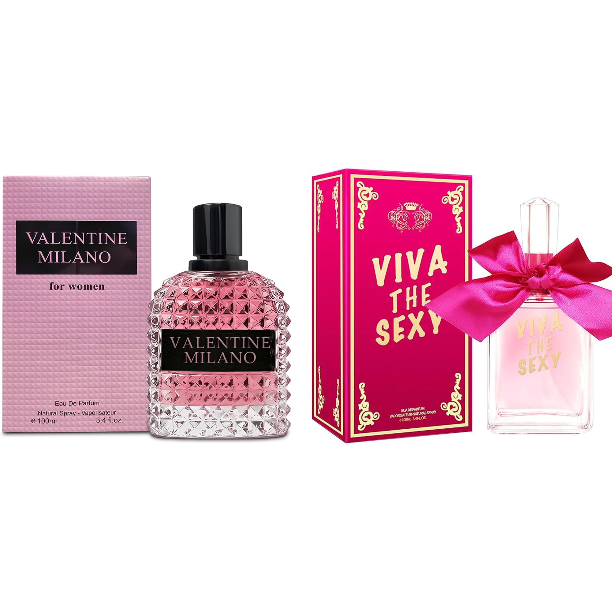 A CENTER Valentine Milano&Viva the Sexy Perfume Set for Women - Floral Fragrance Gift Set with Floral Fruity Scent| 3.4 Fl Oz Each Eau De Pafume for
