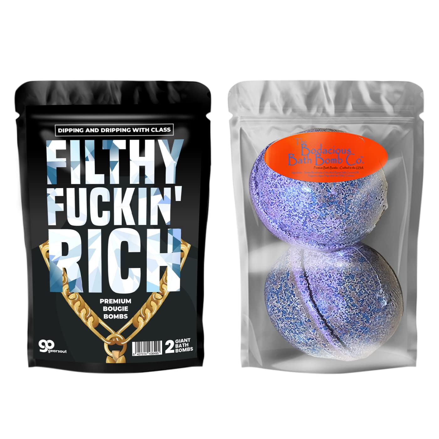 Filthy Fckin Rich Premium Bougie Bombs - 2 Giant Purple and Black Fizzers for Men Women Funny Mens Bath Set Novelty Gift Handmade Artisan Presents for Adults Stocking Stuffers