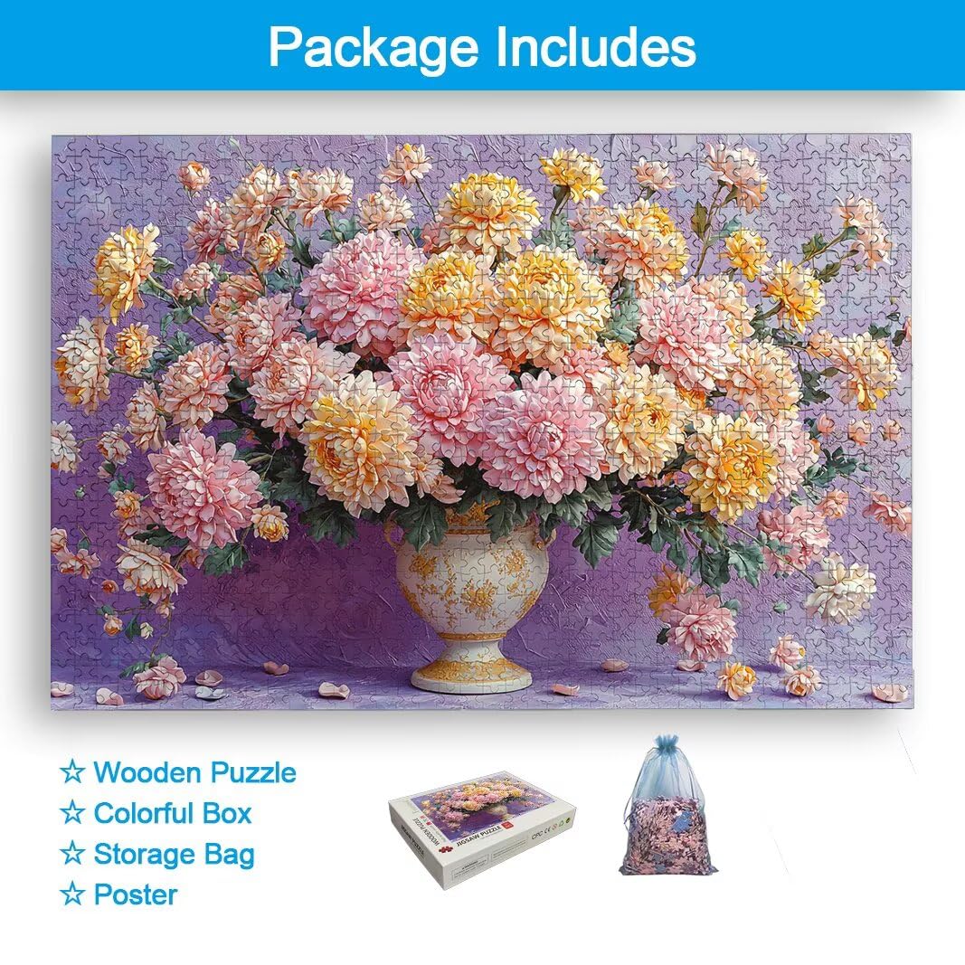 Puzzle 1000 Piezas, Puzzle Flor de Madera para Adultos, Regalos -2158
