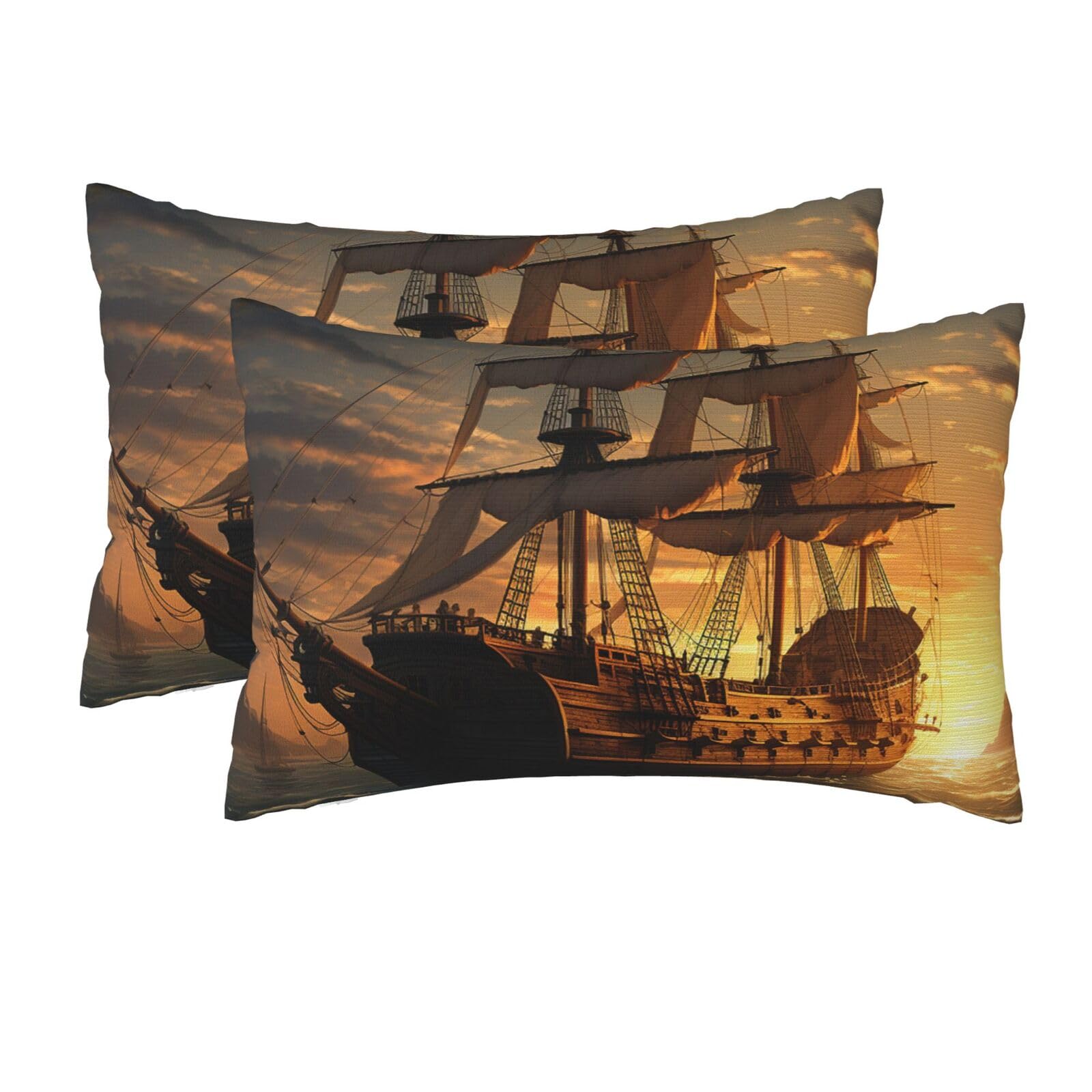 2 Pack Queen Size Pillow Cases for Hair and Skin Soft Breathable Pillow Case Covers with Hidden Zipper Fantasy Pirate Ship Pillowcase 20x30 Inches Pillow Cover for Sleeping Gift