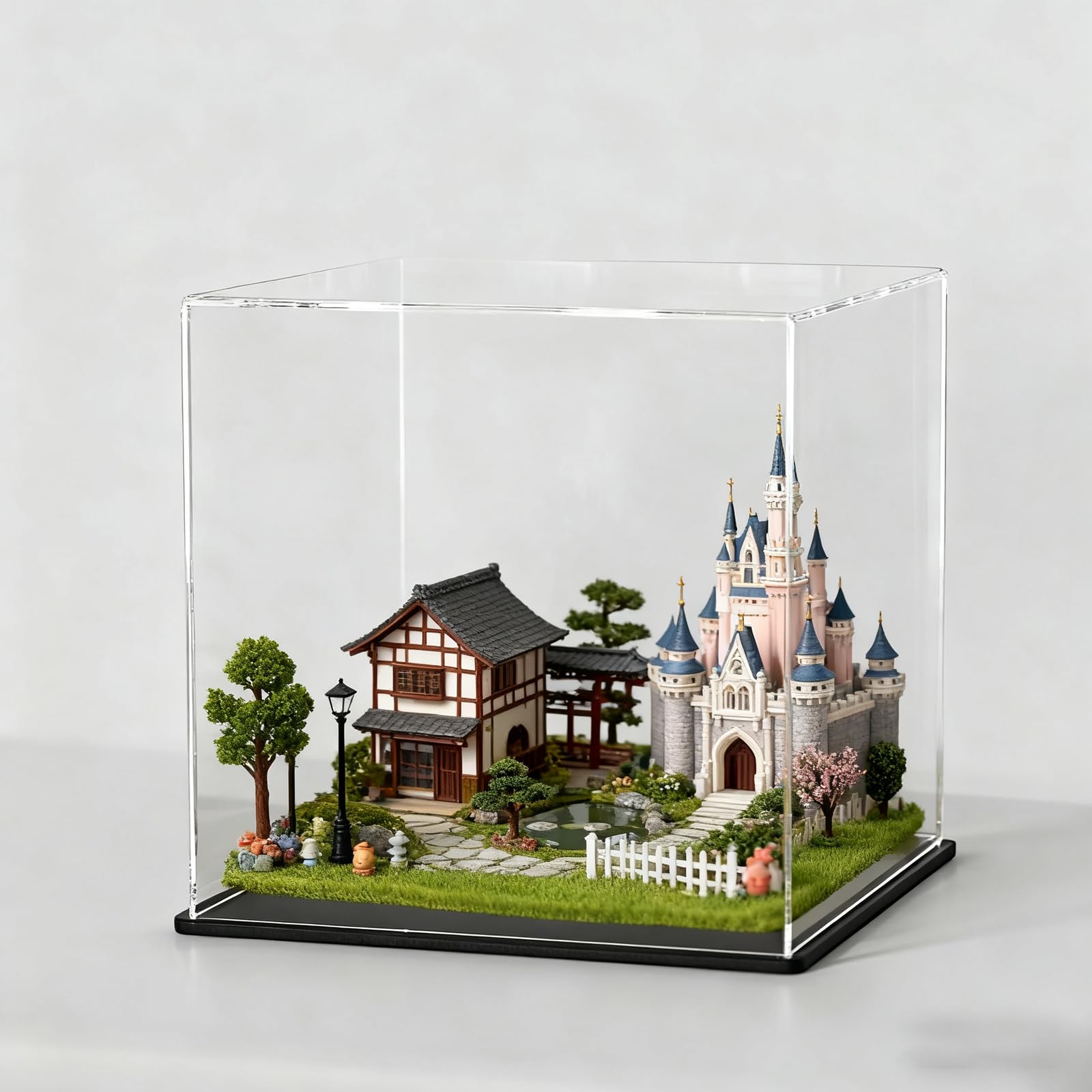 Przezroczysty stojak ekspozycyjny 15 × 15 × 15 cm, akrylowy pojemnik pyłoszczelny, gablota pleksi Łatwy montaż, akrylowa witryna z czarną podstawą do figurek akcji, zabawek, kolekcji