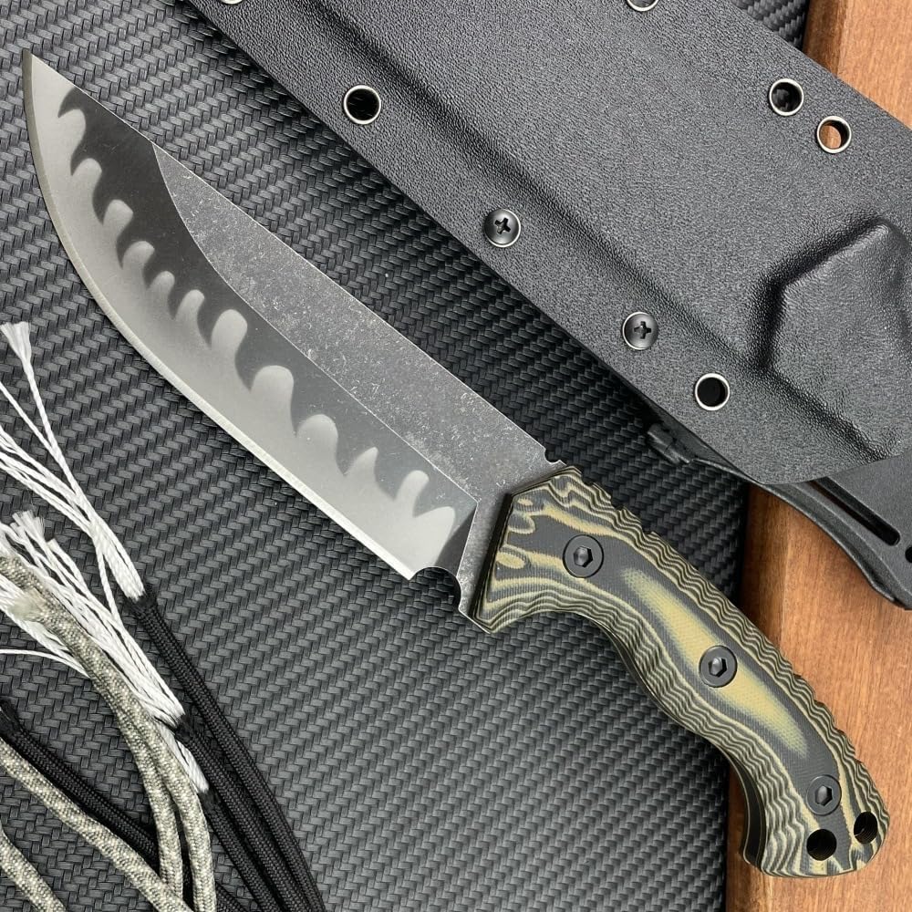 Generisch TEERMA AP1 - Großes Jagdmesser aus D2-Stahl - Feststehendes mit Scheide - Gerades Messer mit G10-Griff - Full Tang Survival Messer für Outdoor Aktivitäte