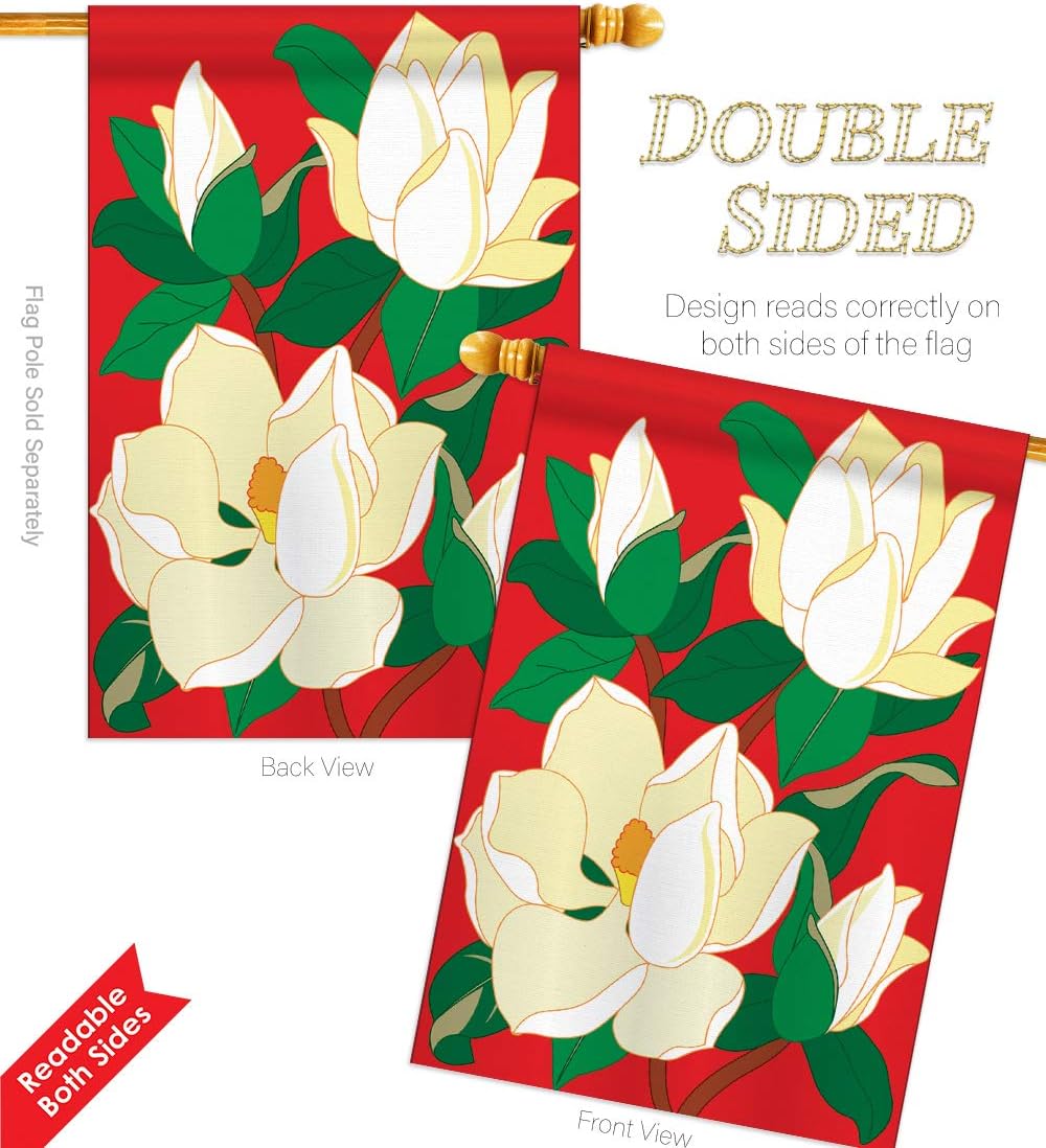 Floral Magnolia Garden House Flags Set Spring Sunflower Tulip Rose Orchid Lilies Season Springtime Flower Wreath Small Decorative Gift Yard Banner Double-Sided Imported 28 X 40