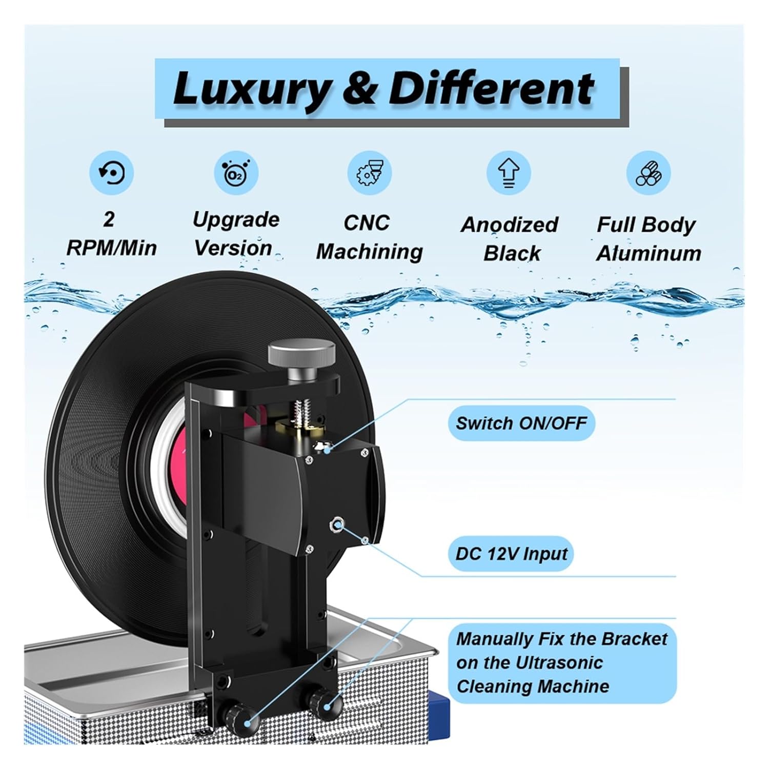 Ultrasonic Cleaners, 6L Ultra Vinyl Record Cleaner with Bracket for Cleaning 12 Inch LP 7 Inch EP Discs UP Down Slow Speed Vinyl Bracket