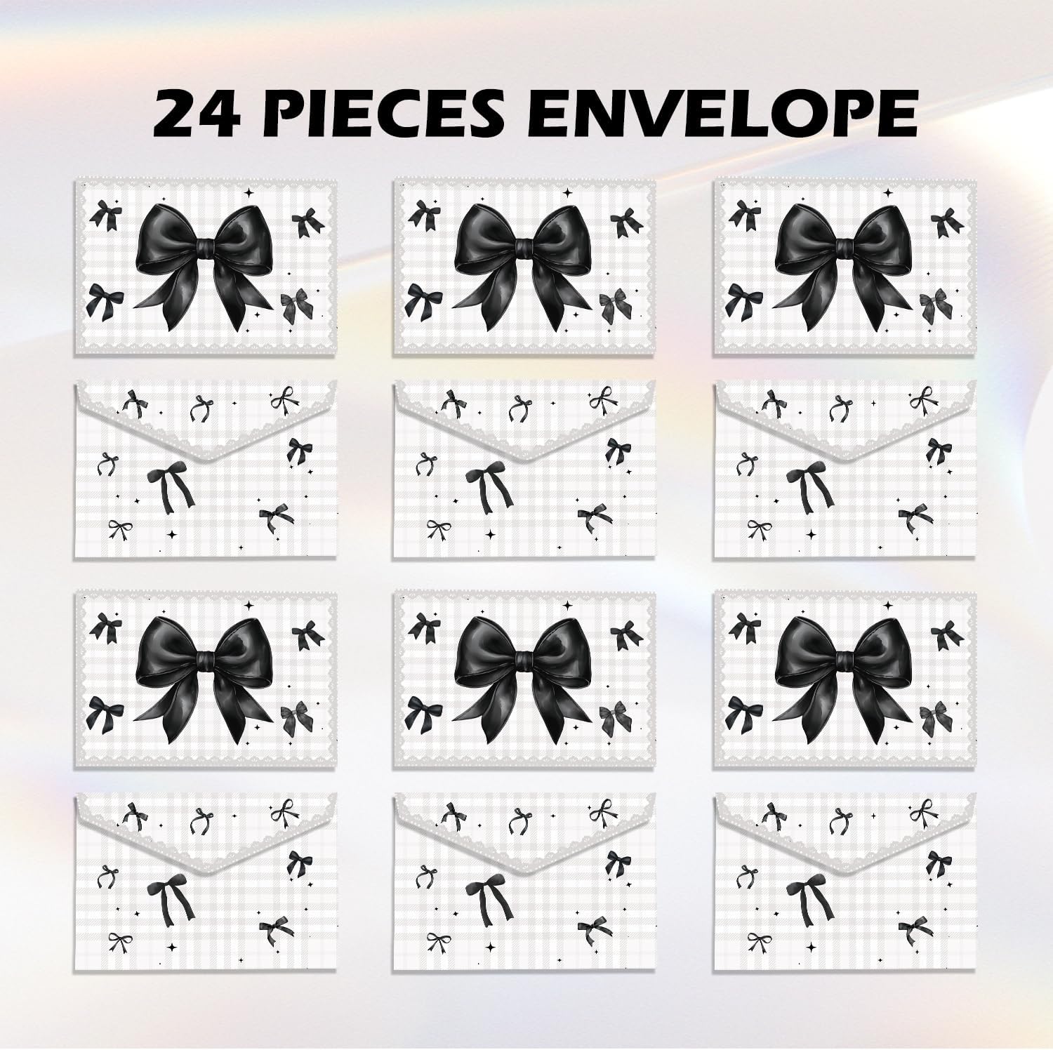 24Pcs Black Bow Birthday Party Supplies Invitation Cards with Envelopes and Stickers for Coquette Bow Birthday Party Decorations