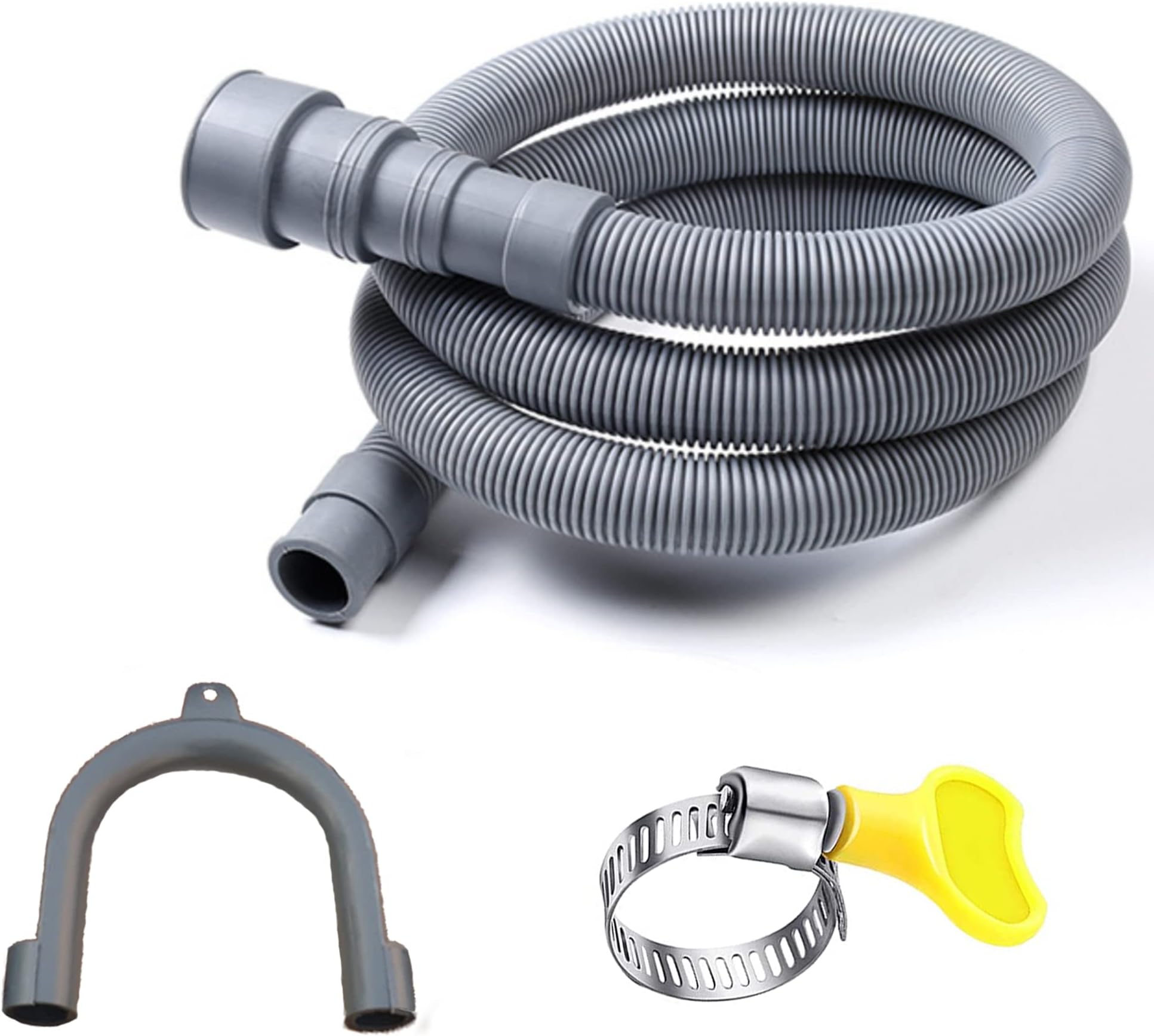 HLMOptimo 6 Feet Universal Washing Machine Drain Hose Flexible Dishwasher Drain Hose Extension Kits Corrugated Washer w/ 4 Clamps 1 adapter 1 U-Bend Holder