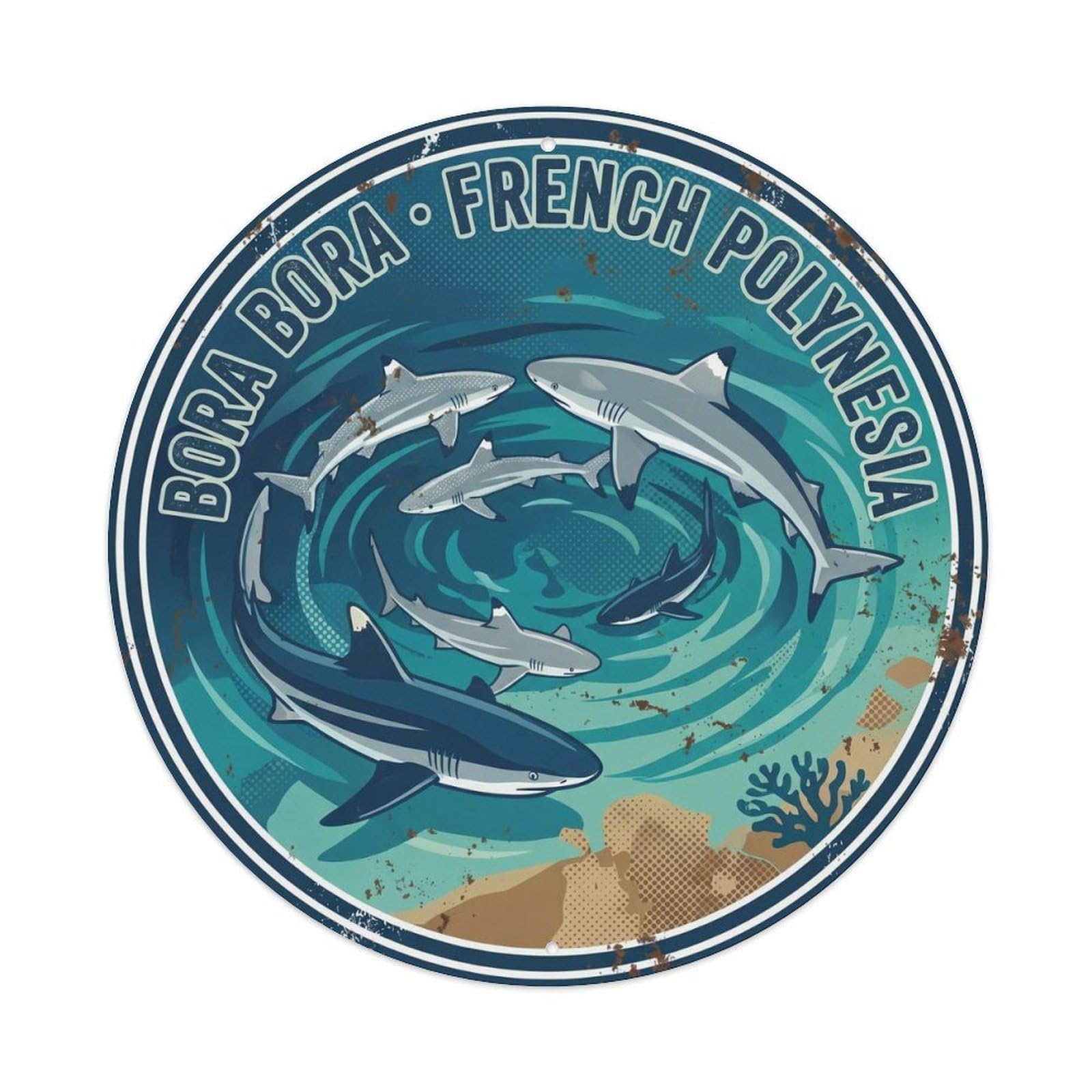 Olyhtr 8X8inch Classic Style Borabora Reef Shark Feeding Retro Marine Wildlife Metal Tin Sign