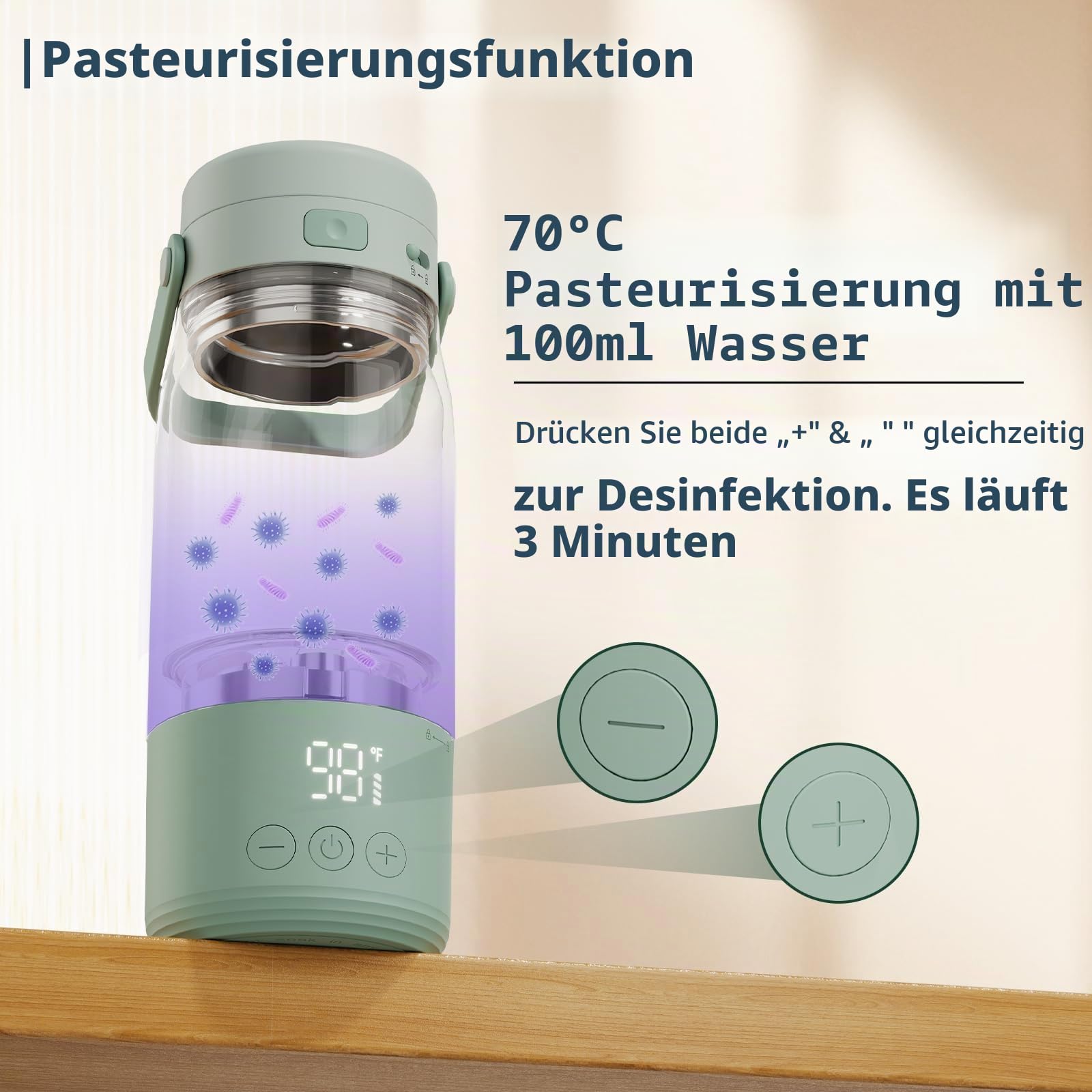 Baby Flaschenwärmer Unterwegs Mobiler Milcherwärmer Mit Akku 500ml USB C | LED Anzeige 1 Grad Präzise Kontrolle 316 Edelstahl Spülmaschinenfest Ideal für Baby Flaschen Unterwegs