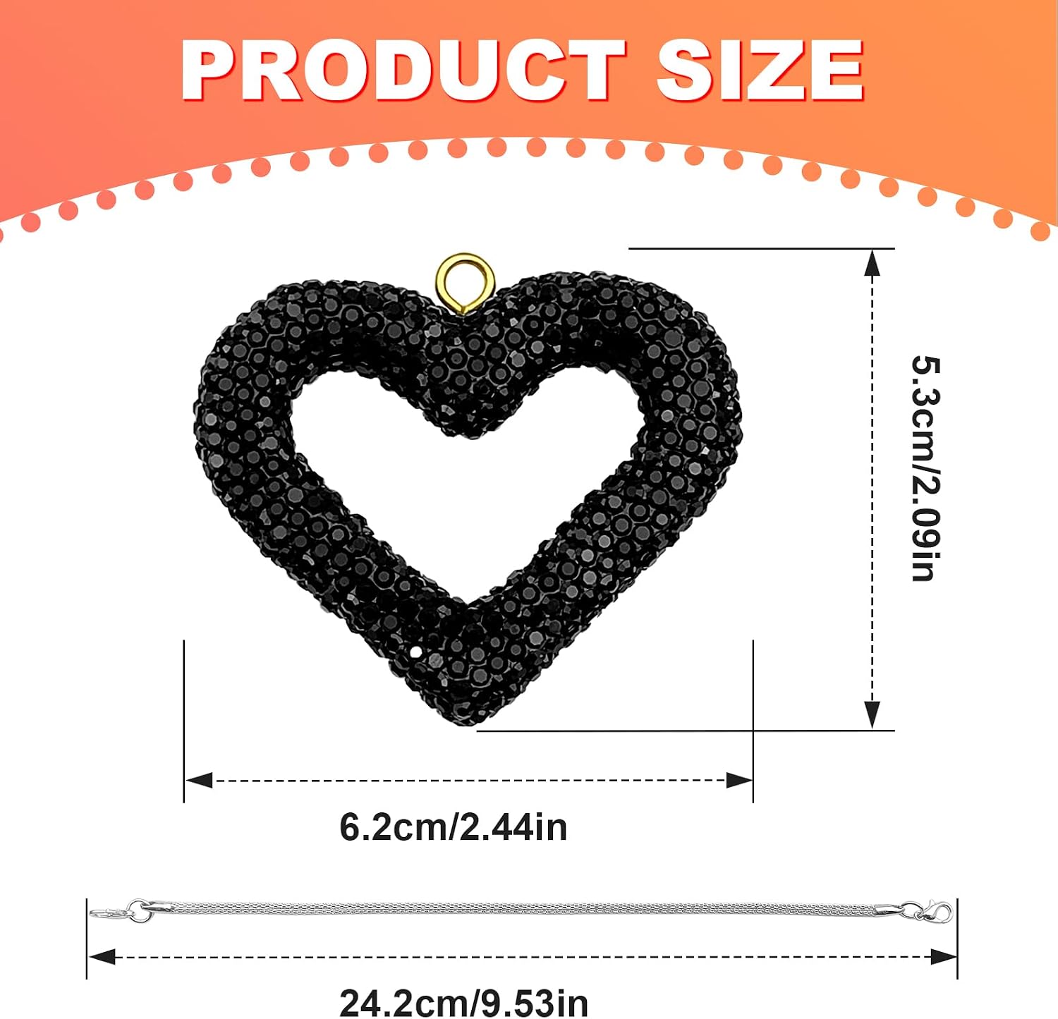 Bling Heart Car Hanging Accessories, Crystal Rhinestone Vehicle Rear View Mirror Interior Mirrors Charm Pendant Ornaments, Interior Hanger Decoration (Black) image 2