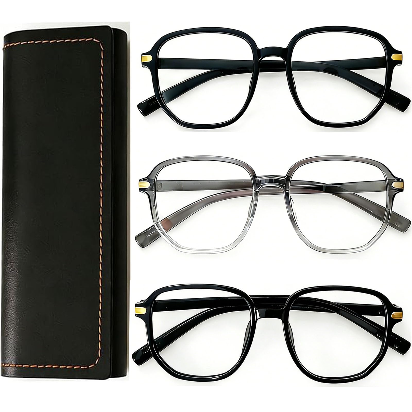 JCBCKJ Blue Light Blocking Glasses 3 Pack TR90 Computer Glasses for Men Women Anti Eye Strain Classic Colors