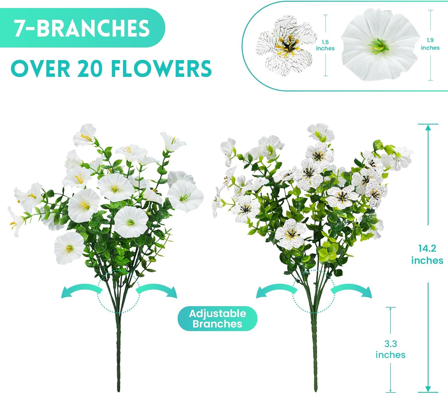 Hrobek Artificial Flowers for Outdoors Faux Plants Outside Indoor,Realistic UV Resistant Silk Fake Daisy Morning Glory for Home Patio Garden Back Yard Front Porch Decor Spring Summer(12 Bunches,White)
