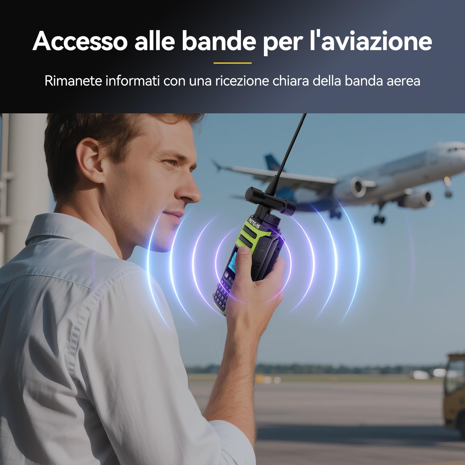 Retevis A3 Radio Bidirezionale, Radio Amatoriale Quad-Band, Modalità AM/SSB/FM/AIR, Doppio Canale, 2500mAh, Walkie Talkie con Potenza Regolabile per Caccia, Viaggiatore (1 Pezzo)