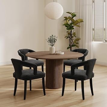 Modern Black Dining Chairs Set of 4, Velvet Upholstered Boucle Dining Chair with Arms, Accent Side Chair for Kitchen & Dining Room Living Room Restaurant Reception