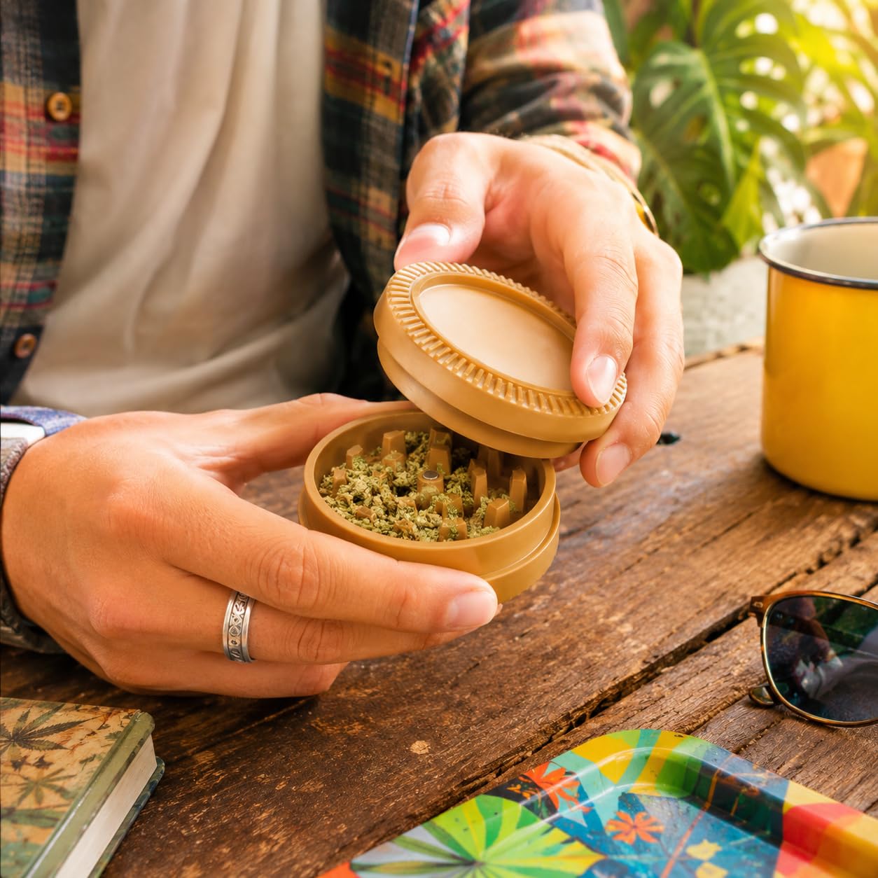 Grinder à Herbes Biodégradable – Broyeur Manuel en Plastique Biodégradable – Léger et Résistant – Dents Efficaces – Écologique, sans Métal – Idéal Herbes, Épices et Usage Quotidien (Rose)