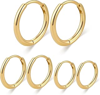 Small Huggie Hoop Earrings for Women Tiny Cartilage Hoop Earrings for Men 6mm/8mm/10mm 14K Gold Plated Helix Daith Tragus Ear Hugging Hoop Earrings White Gold Sleeper Earrings Hypoallergenic