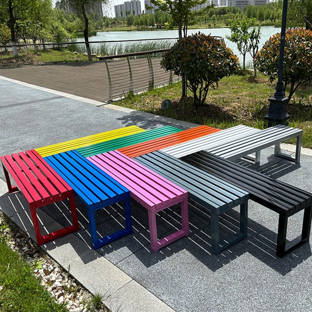 Generisch Gartenbank Metall wetterfest Balkonbank Parkbank 2-Sitzer ohne Armlehnen & Rückenlehne Sitzbank für Garten,Terrasse,Hof,Veranda 400kg Belastbar(Orange,150 cm)