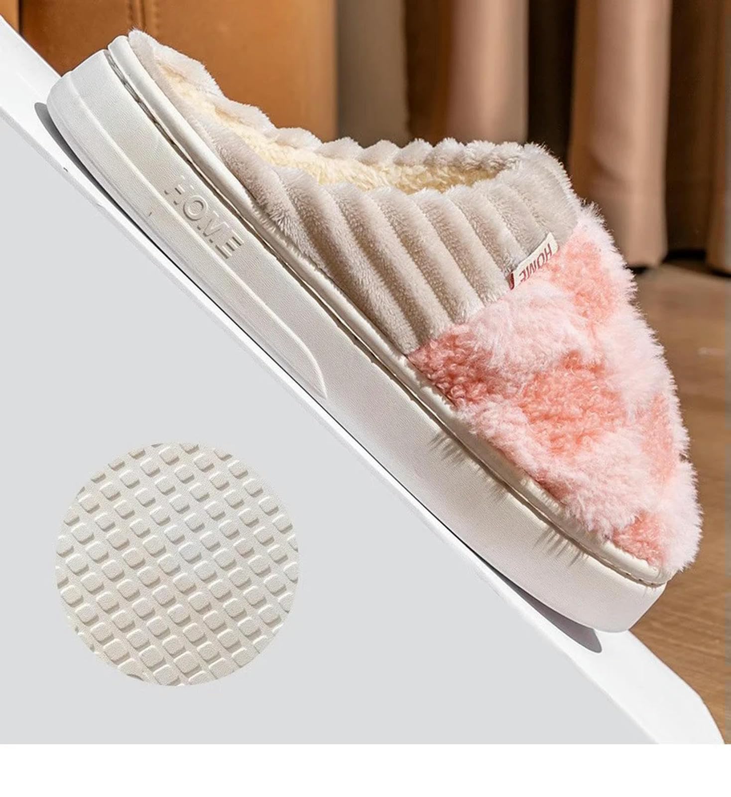 Pantofole Slifori di Cotone Spesse per Uomini per Usura All'aperto Inverno per Casa Interno Usi Anti -Slip E Pantofole Calde per Le Donne-bianco-38-39